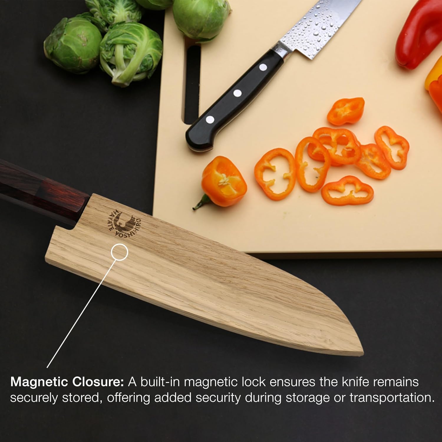 Yoshihiro Magnetic Oak Wood Saya Cover Blade Protector for Santoku (180mm)7in