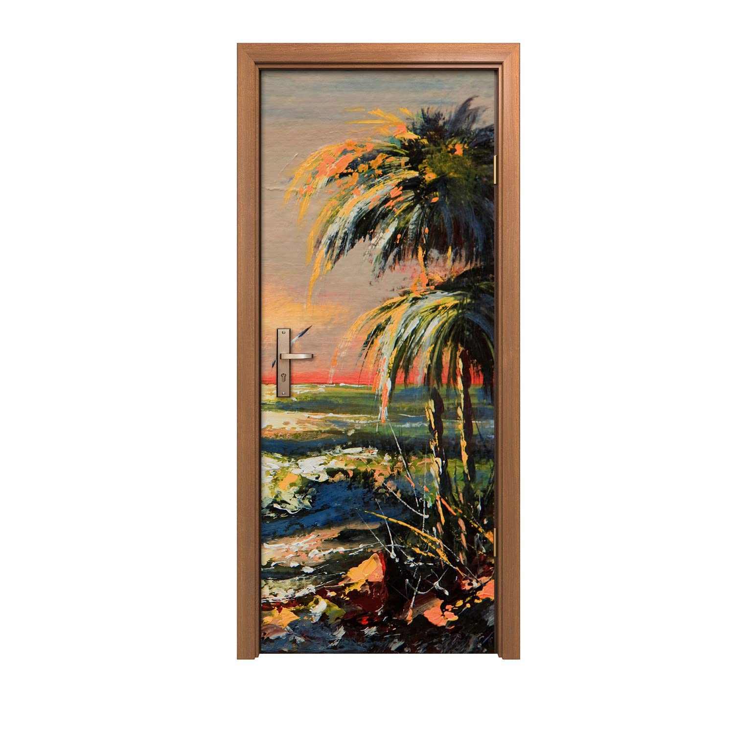 Autocollant de porte 90x200cm coucher de soleil côtier Coloray pour décoration murale