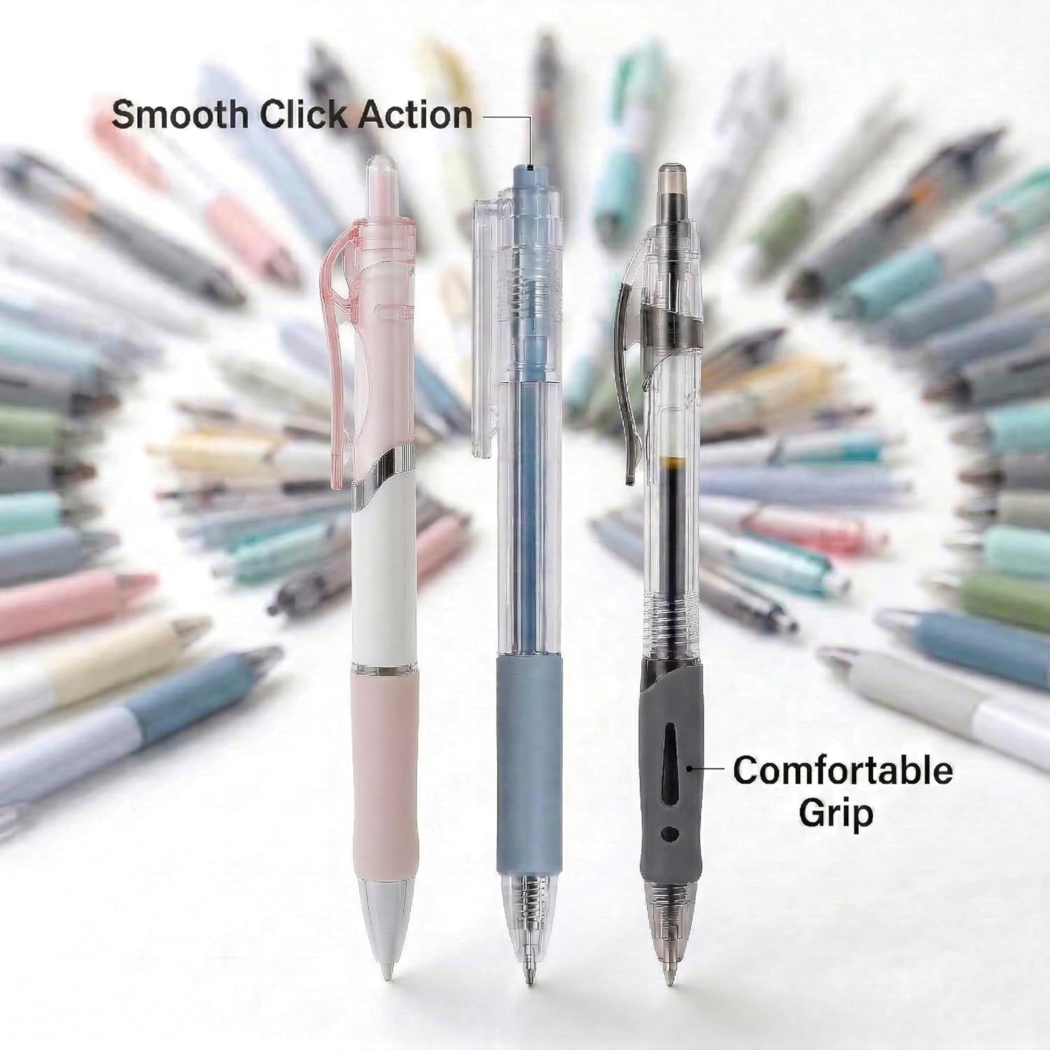 100 Pack Bulk Retractable Black Gel Ink Pens - Assorted Styles & Colors Mixed Wholesale Lot - Smooth Writing Click Pens for Office, School, and Home Supplies