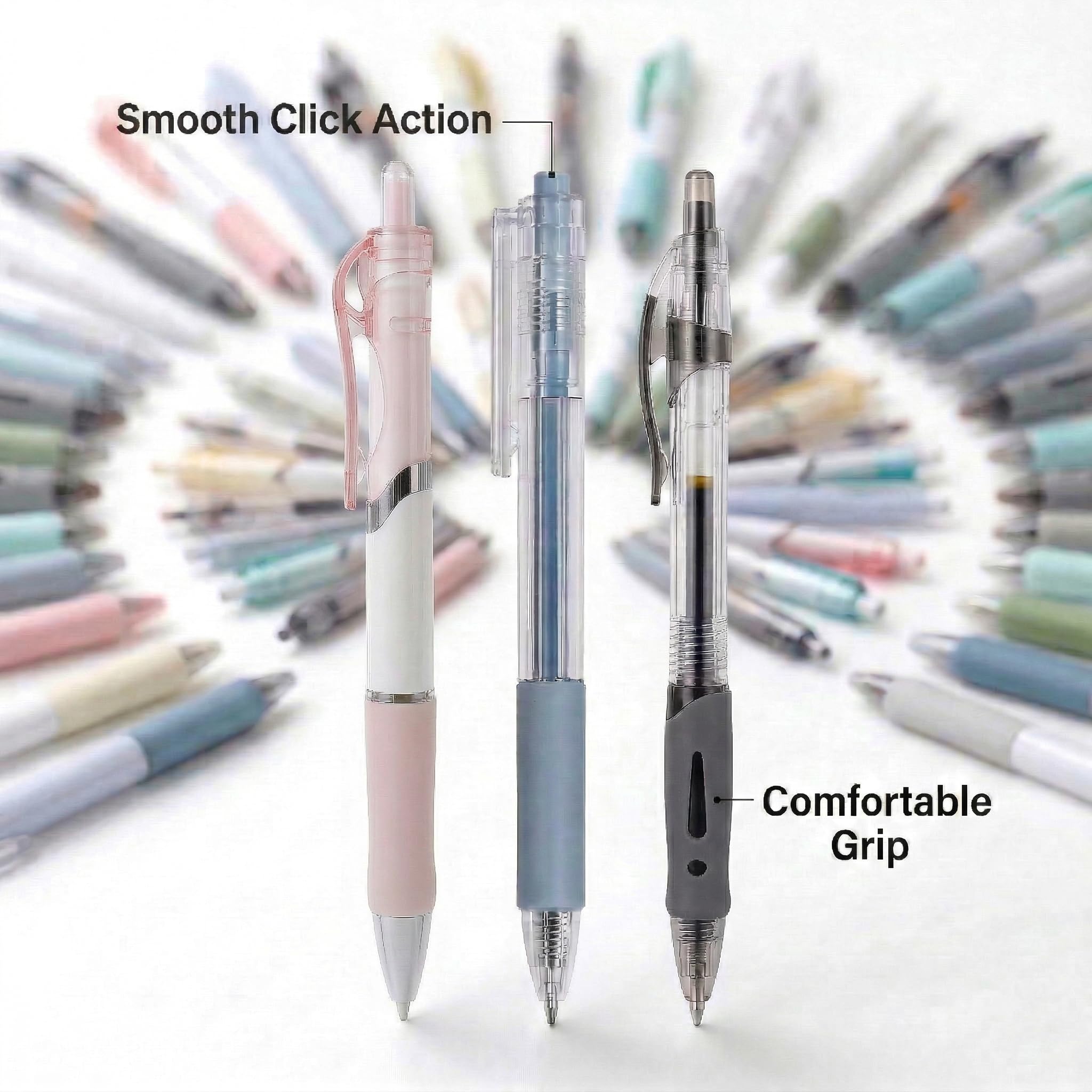 Lote de 100 bolígrafos retráctiles de tinta de gel de plástico, varios estilos de bolígrafos de clic, a granel, colores y estilos variarán
