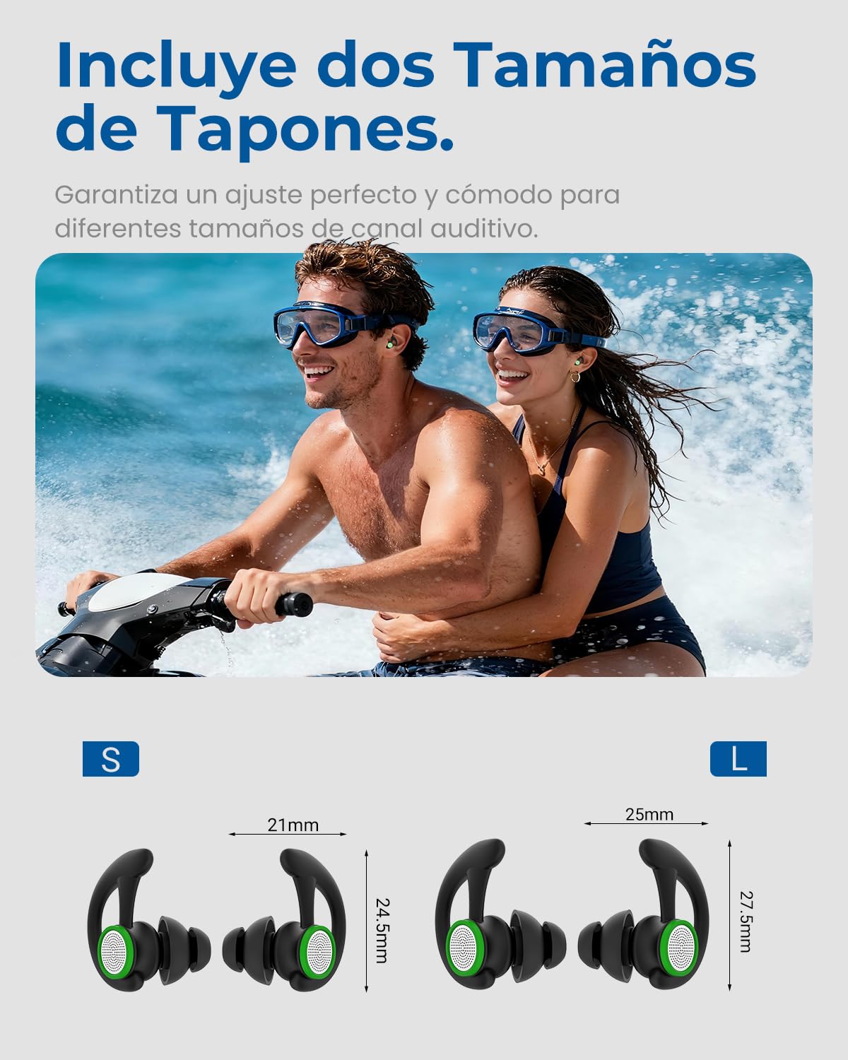Hearprotek Tapones para los oídos para nadar, 2 pares, reutilizables, a medida, adultos, Negro