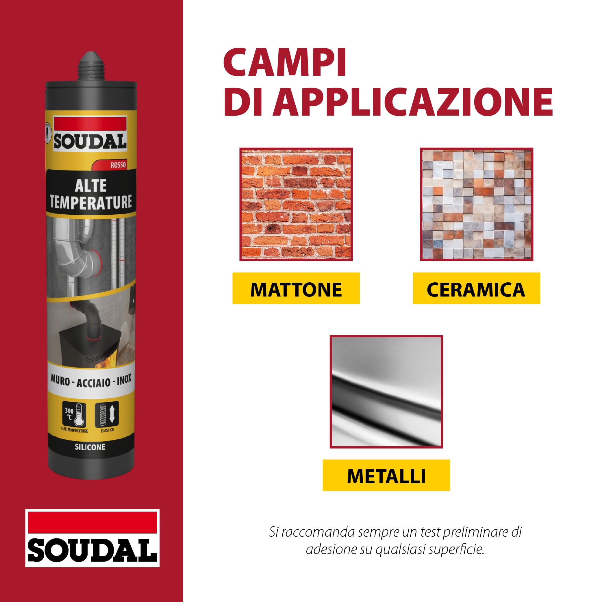 Soudal, Silicone Alte Temperature, 310ml, Rosso, Resistente a Oli e Carburanti, Per Sigillature a Caldo, Ideale per Componenti Metallici e Riscaldamenti