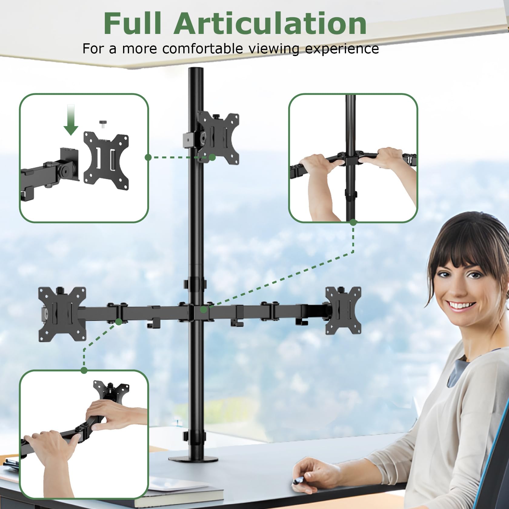 UPGRAVITY Support de bureau triple pour écrans de 17 à 32", chaque bras peut supporter jusqu'à 8 kg, 3 supports d'écran avec inclinaison, pivotant, rotatif, VESA 75/100 x 100 mm