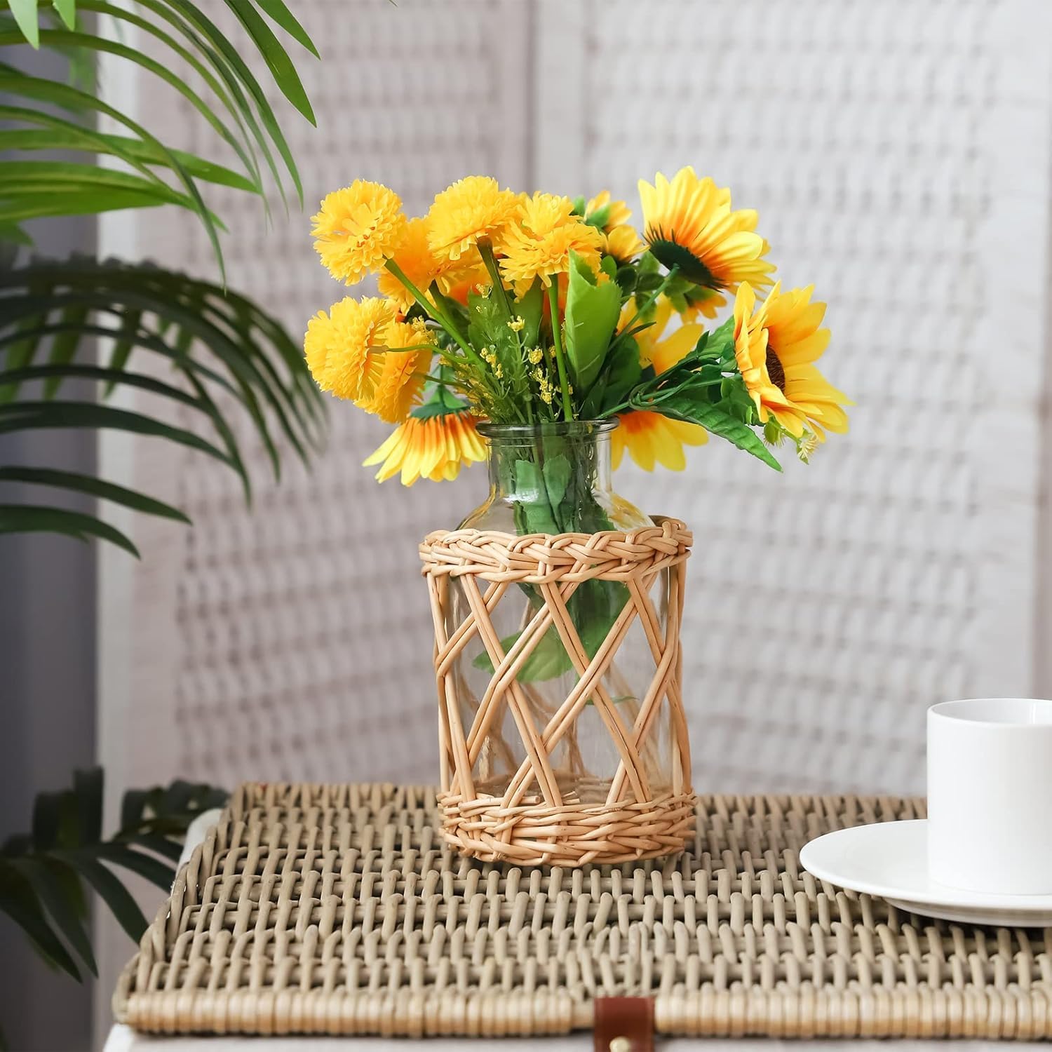 Flower Vases with Wicker Cover Woven Glass Vase Decorative Flower Bottle for Dining Room/Bedroom/Bathroom/Mantel (Willow) - Image 8