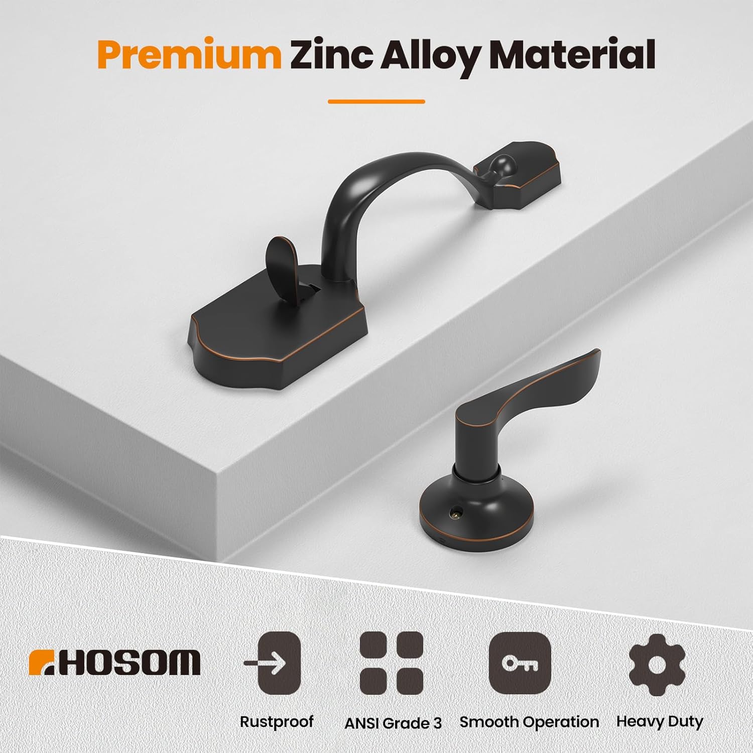 HOSOM Front Door Handle Set No Lock Exterior Door Handle with Reversible Lever, Entry Door Handleset for Right & Left-Handed Doors, Oil Rubbed Bronze