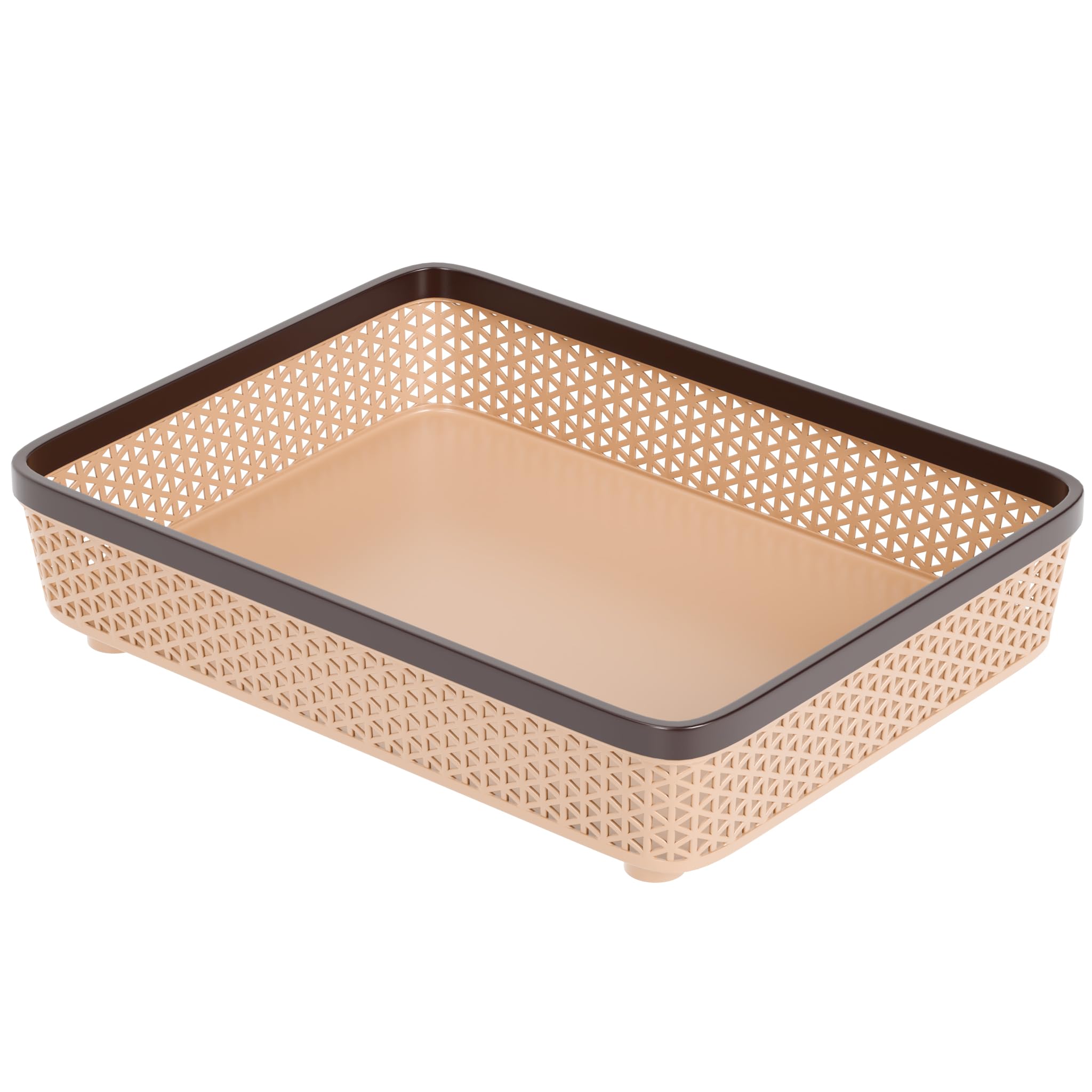 TEX-RO Plastic Trays for Storage Organizer | Multipurpose Tray for Kitchen, Office & Drawer | Storage Tray for Documents, Cosmetics, Stationery | Woven Design Basket - Brown, Pack of 1-image-31