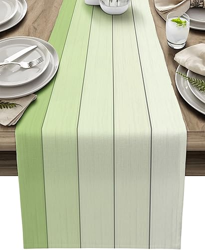 Miniatura 19 de Camino de mesa de algodón y lino estilo granja rústico retro, textura de madera de granero, color degradado marrón y gris, antideslizante,