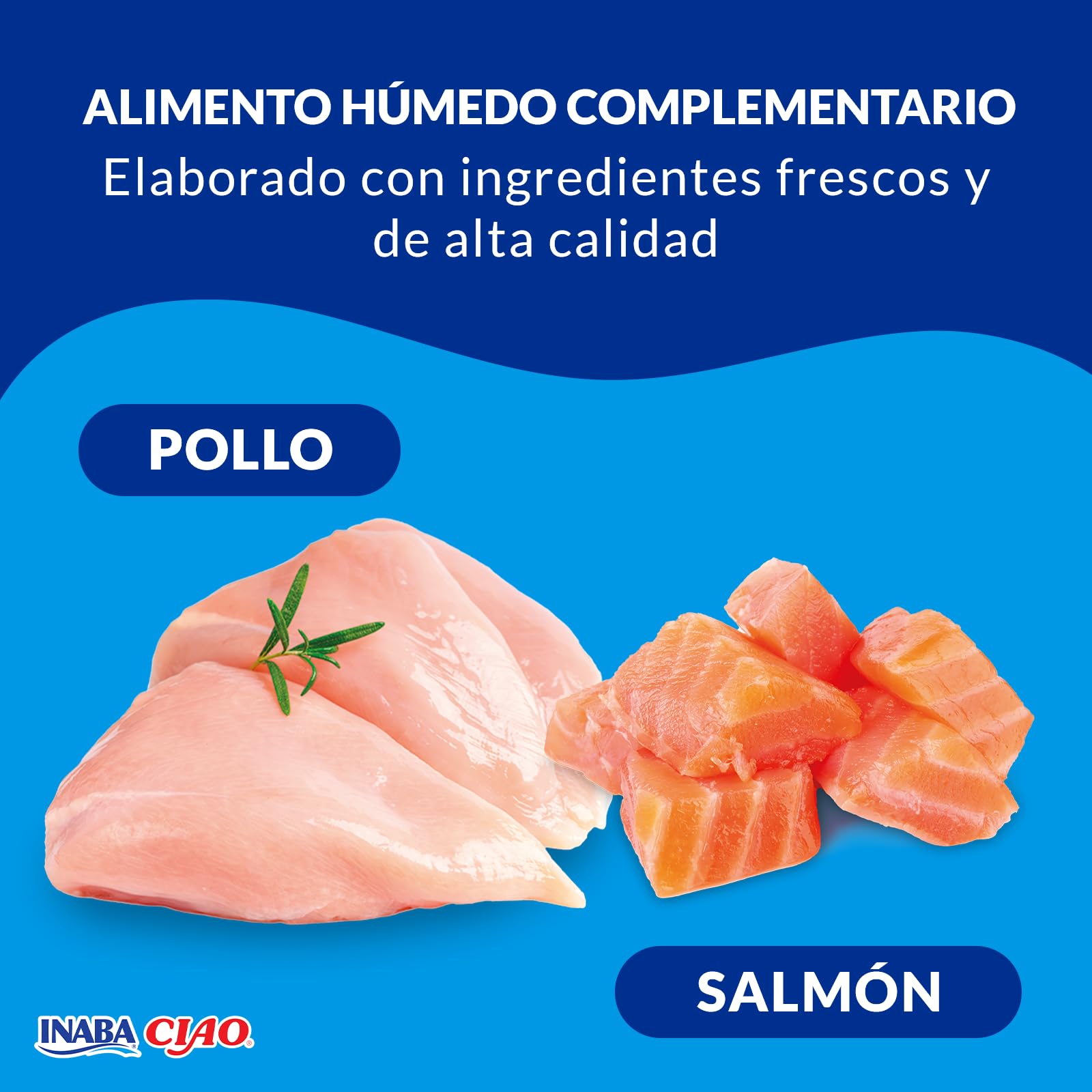 INABA Ciao Stew - Guiso Saludable para Gatos - Snacks, Receta de Pollo con Salmón - Premios Ricos y Cremosos - Sin Cereales, Conservantes, Colorantes - Pocas Calorías - 40g