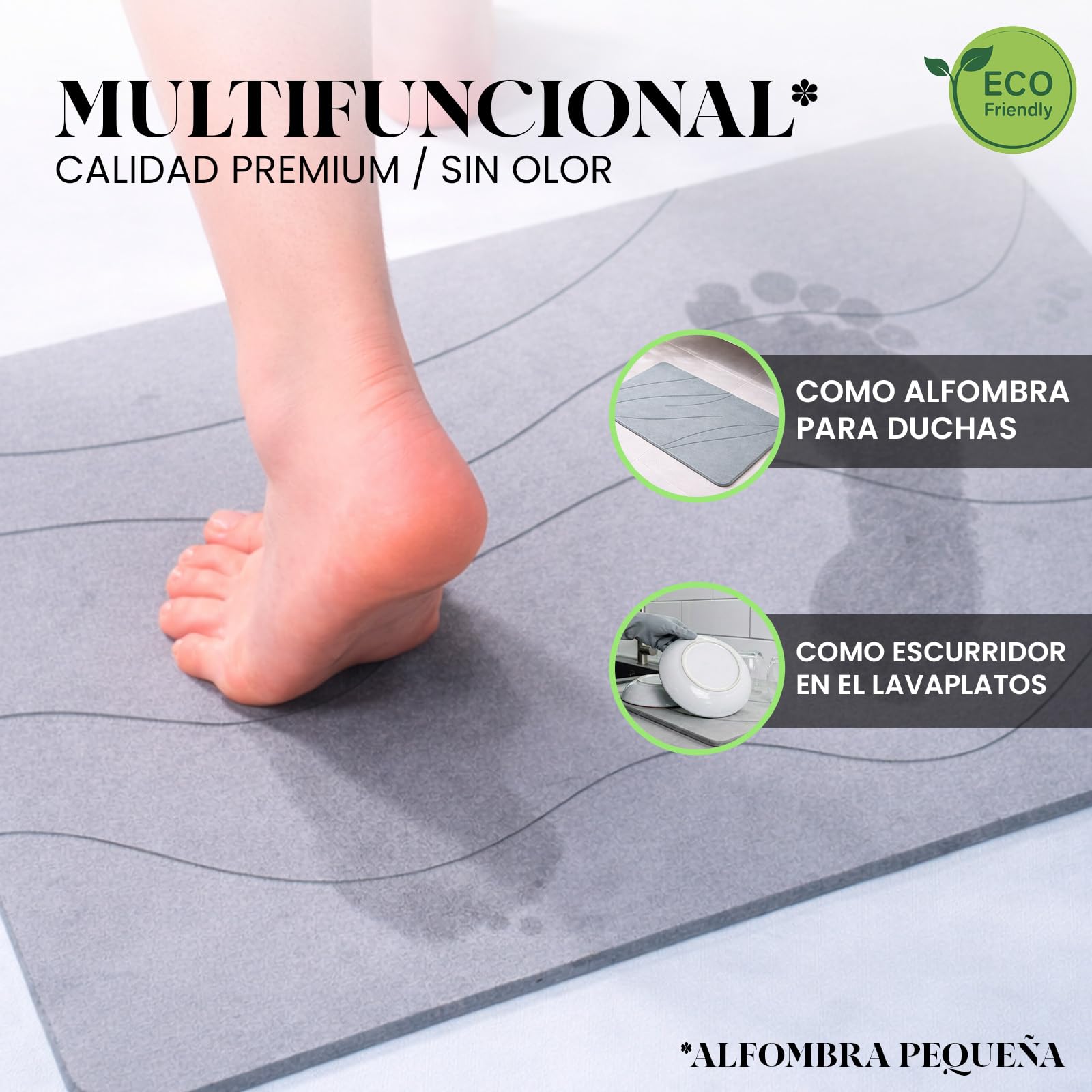 Alfombra Diatomita Baño | ZenStone Duo Pack 2 Tamaños | Secado Rápido, Alta Absorción, Antideslizante, Antibacteriana | Incluye Lija