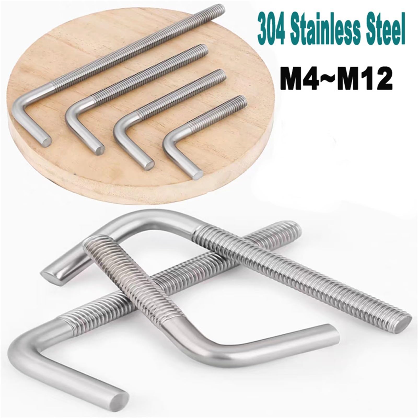 Ganchos En L De Tornillo 1-5 uds M4 M5 M6 M8 M10 M12 7/tornillo de perno anclaje ángulo recto en forma L acero inoxidable(M12x200mm(1pcs))