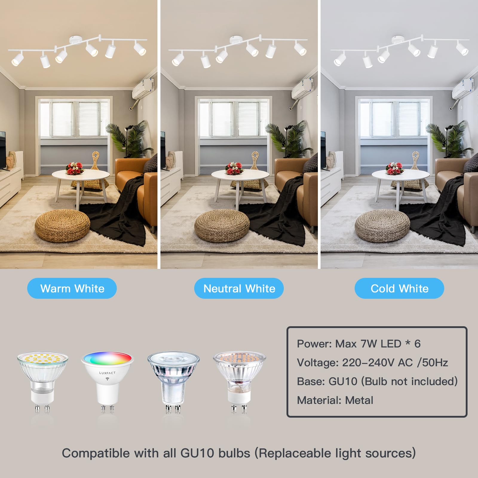 LED Deckenstrahler 6 Flammig Weiß Schwenkbar 350° GU10 Deckenleuchte Modern Ohne Leuchtmittel