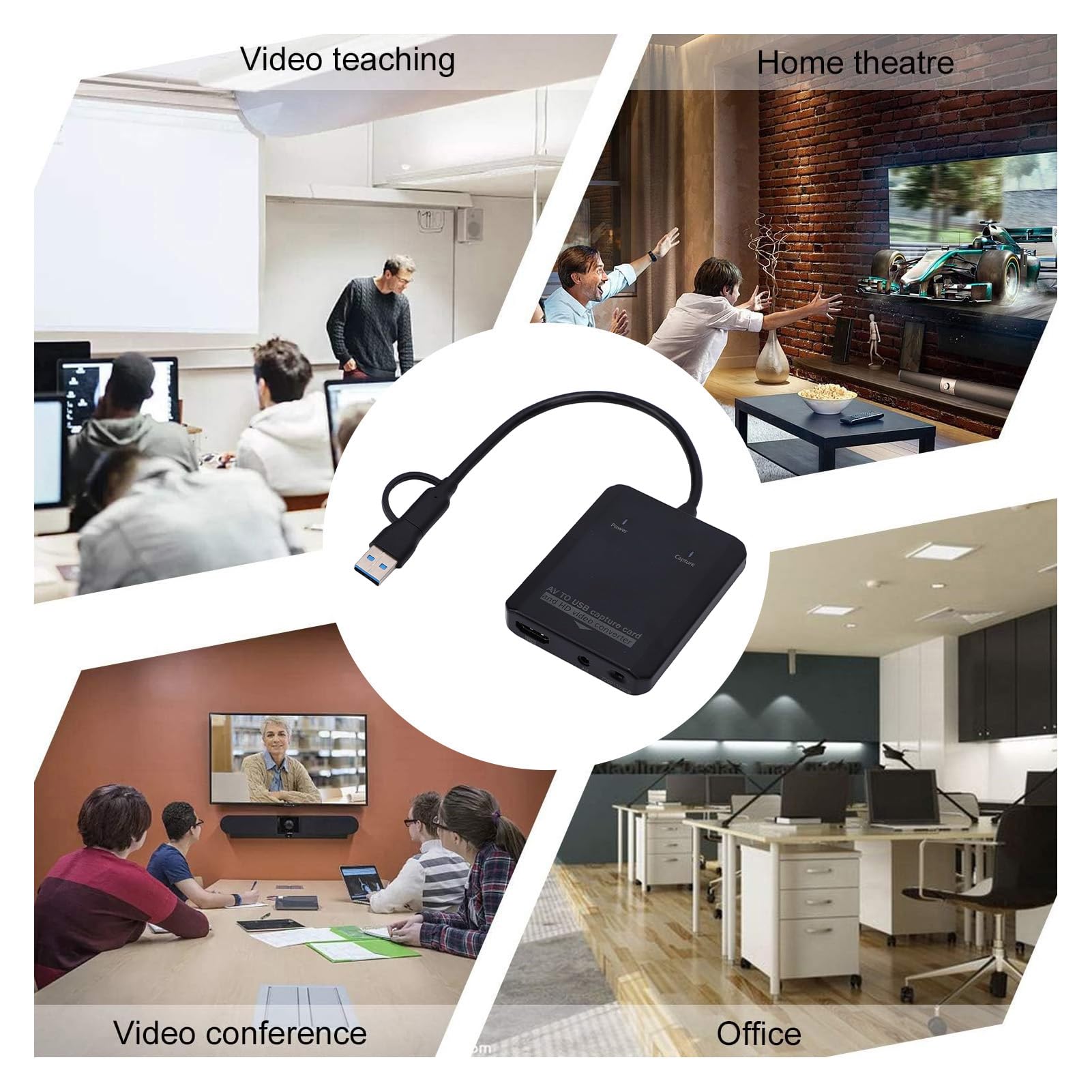 Convertidor VHS A Digital, Tarjeta de Captura de Vídeo USB con Interfaz Dual USB A y C, Convierte AV Analógico A 720P 1080P HD Multimedia para VCR DVD