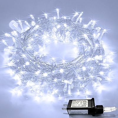 JMEXSUSS 100 LED Warm White Christmas Lights, Indoor String Light Bedroom 8 Modes Christmas Tree Lights Plug in, 33ft Connectable Fairy Twinkle Light Outdoor for Home Garden Xmas Tree Decor