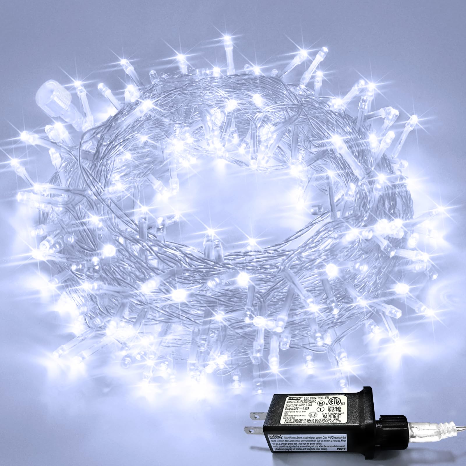 JMEXSUSS 33ft 100 LED White Christmas Lights, 8 Modes Connectable Clear Wire Twinkle Fairy String Lights Indoor, Plug-in Christmas String Lights Outdoor Waterproof for Christmas Wedding Party TreeJMEXSUSS 33ft 100 LED White Christmas Lights, 8…