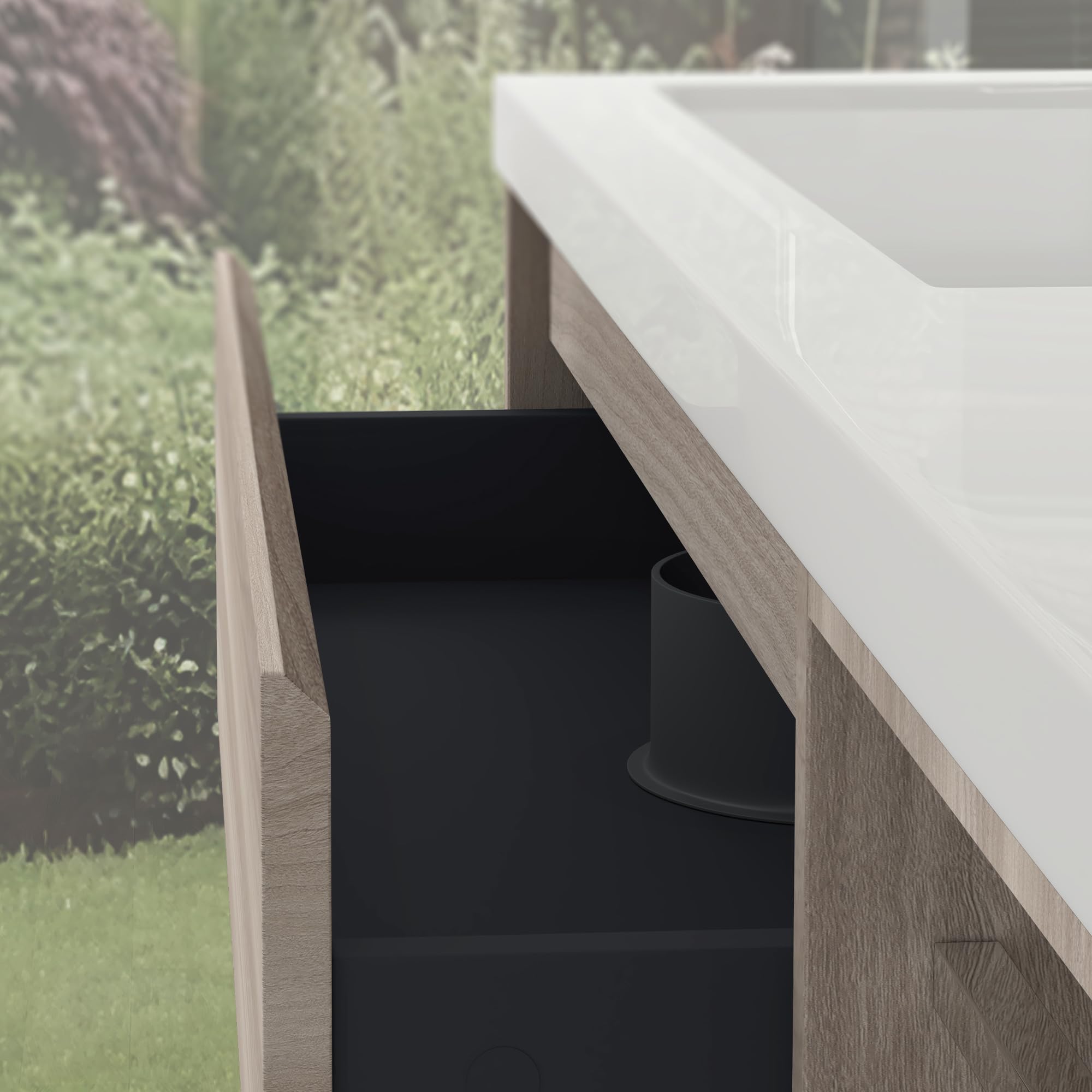 Mai & Mai Waschtisch mit Unterschrank Waschbecken-Unterschrank | Badmöbel-Set Waschbeckenunterschrank Softclose Al Oak 120x46x49cm inkl. Mineralguss Waschbecken Open