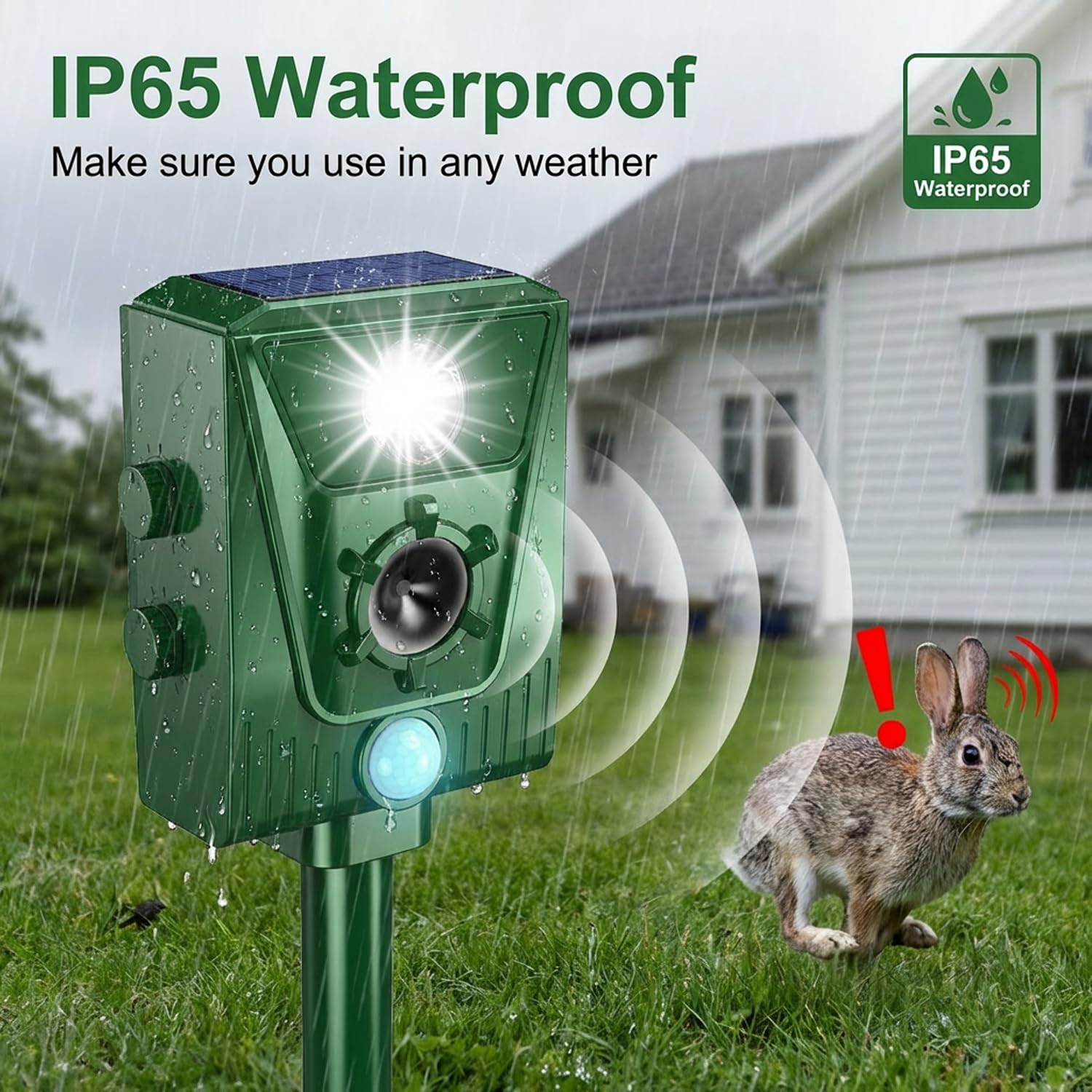 EMS Répulsif pour Chats,répulsif à ultrasons à énergie Solaire IP66 étanche à fréquence réglable pour éloigner Les Animaux, 5 Modes réglable, pour Animaux à ultrasons Vélo