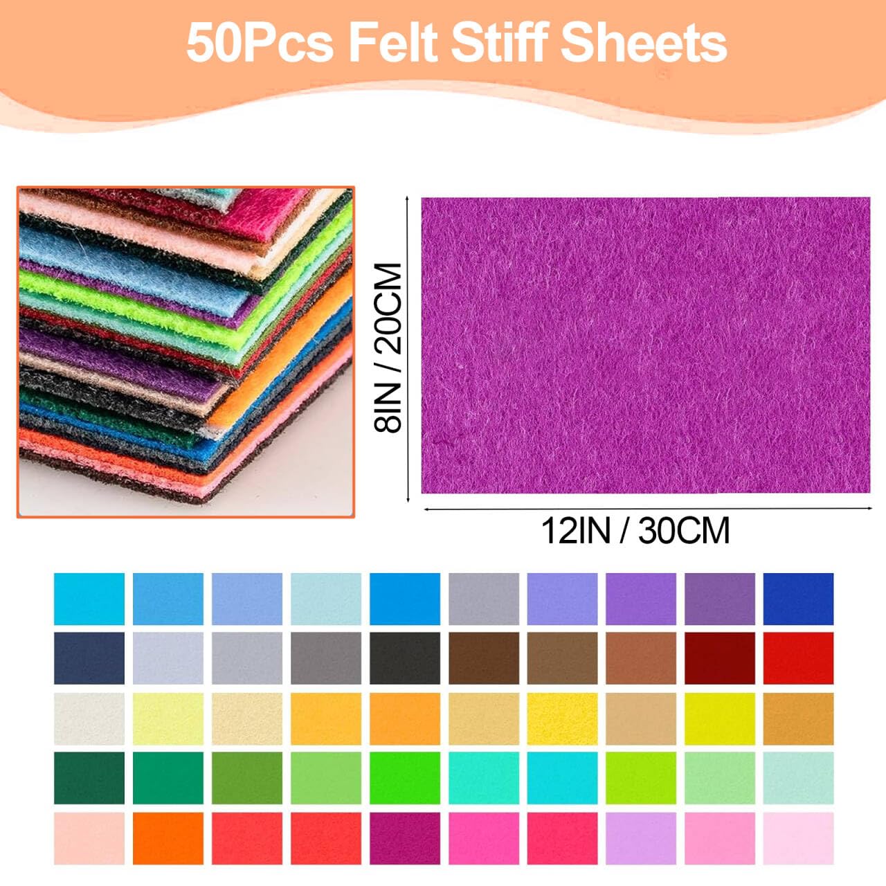 50 kolorów filc do majsterkowania 20 x 30 cm filcowe liście tkaniny grubość 1 mm filc kolory z nicią do majsterkowania, projektów szycia DIY, patchworku i dekoracji