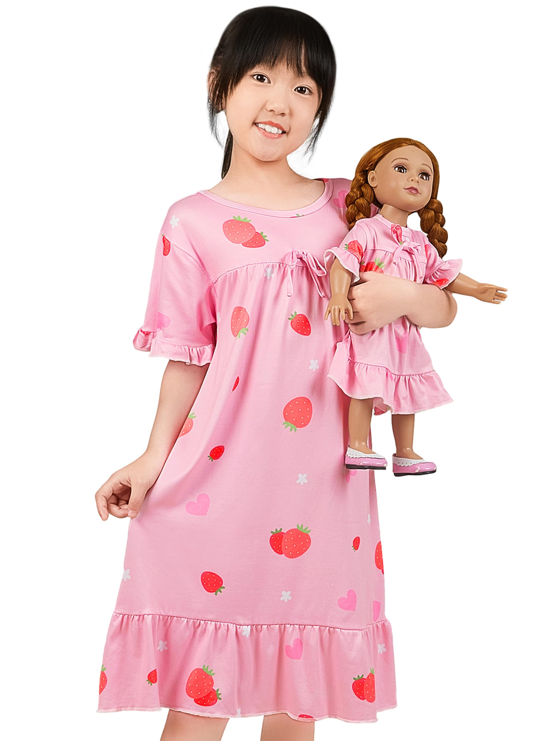 MHJY Matching Girls & Doll Nightgowns Vintage Short Sleeve Sleepwear Pajamas Dress for Girls and American 18" Girl Doll
