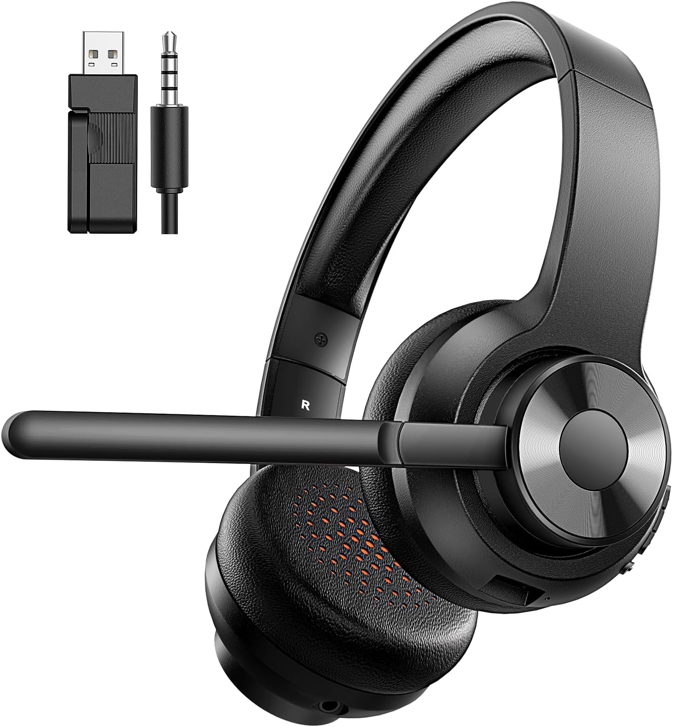 Wireless Headset with Mic for Work, Bluetooth 5.3 Office Headset with AI Noise Cancelling, USB A/C Dongle & Mic Mute for Computer Laptop PC, Lightweight Design for Call Center