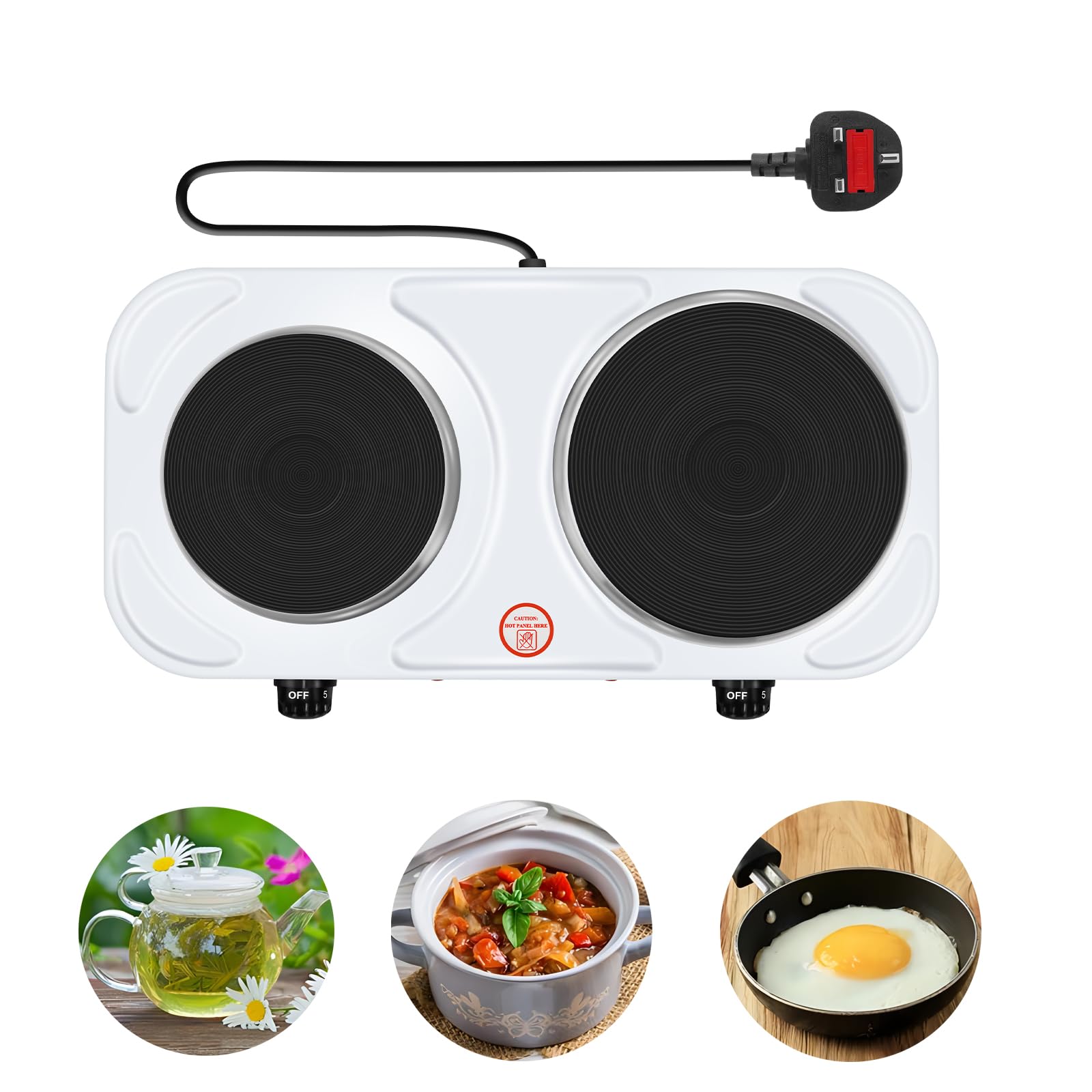 Electric Hot Plate, 1000W+1500W Portable Electric Stove, Double Hot Plate With Independent Adjustable Temperature Control, Camping Hob Compatible with All Cookware, Secure Non-Slip Feet