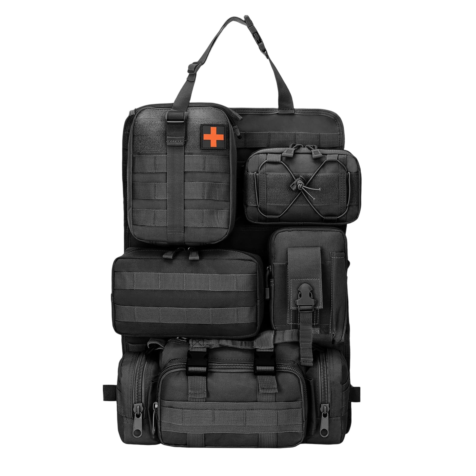 Organizador táctico para asiento trasero de coche, panel táctico multifuncional para vehículo, con 5 bolsas de almacenamiento desmontables, bolsa colgante de almacenamiento para respaldo de
