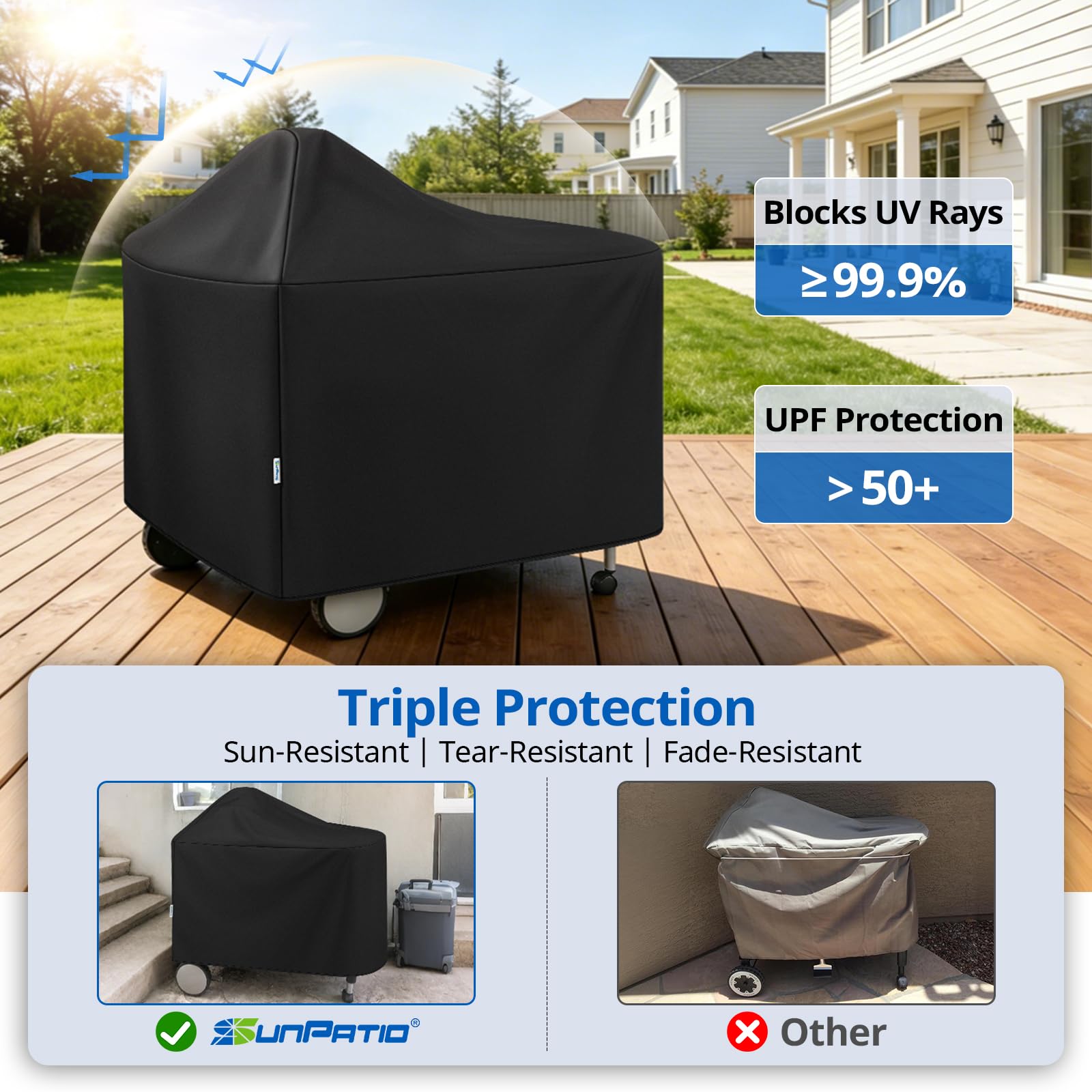 Sunpatio Cubierta impermeable para parrilla de exterior, resistente al agua, para Weber Performer Premium y Deluxe de 55,88 cm, resistente a los rayos UV, protección contra todo tipo de clima,