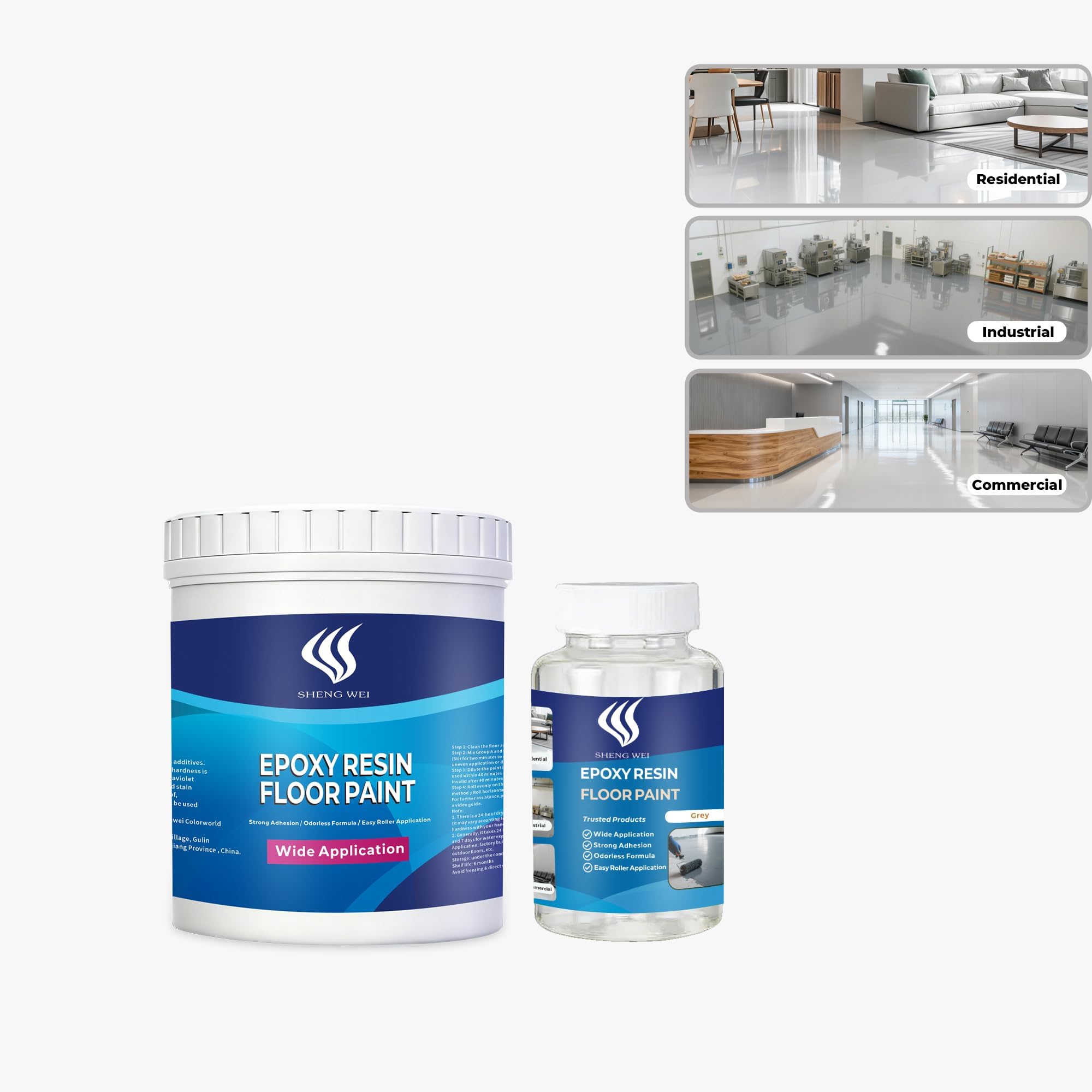 Epoxy Resin Floor Coating Kit -2 Pounds, 100% Solids Self Leveling with Grey High Gloss Finish, Industrial Grade for Garage, Basement, Countertops - Covers 20 Sq Ft, Fast Curing