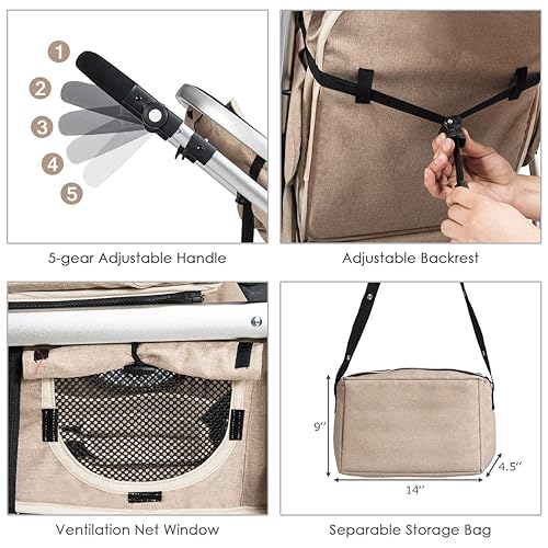 Miniatura 4 de HONEY JOY Cochecito de bebé, cuna convertible de paisaje alto, toldo y respaldo ajustables, cesta de almacenamiento, cubierta para pies, cochecito