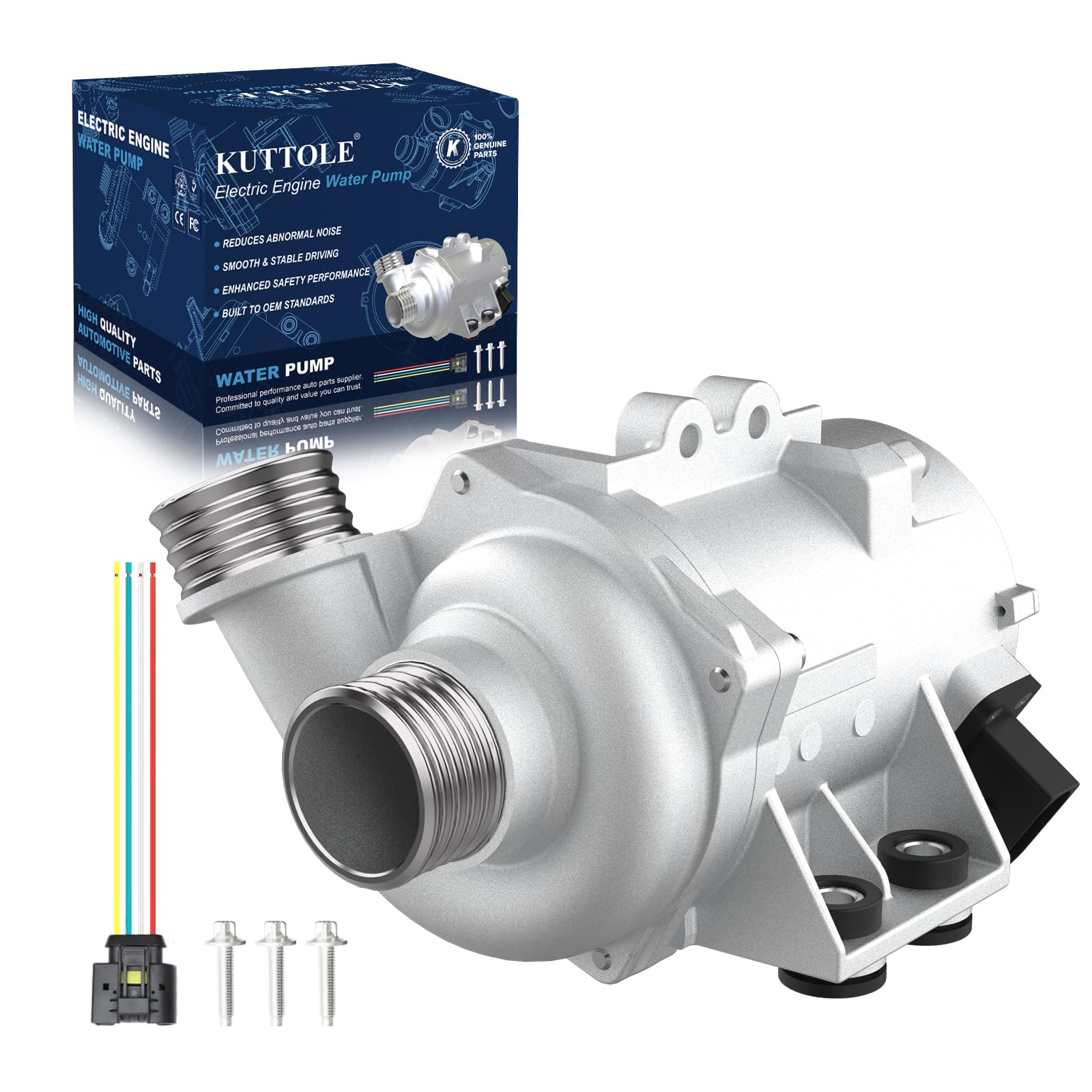 Electric Engine Water Pump Compatible with BMW 130i 325i 330i 630i 730i X1 X3 X5 Z4 2.5L/3.0L L6, Replaces11517586924 11517586925 with Wiring Harness and Bolts