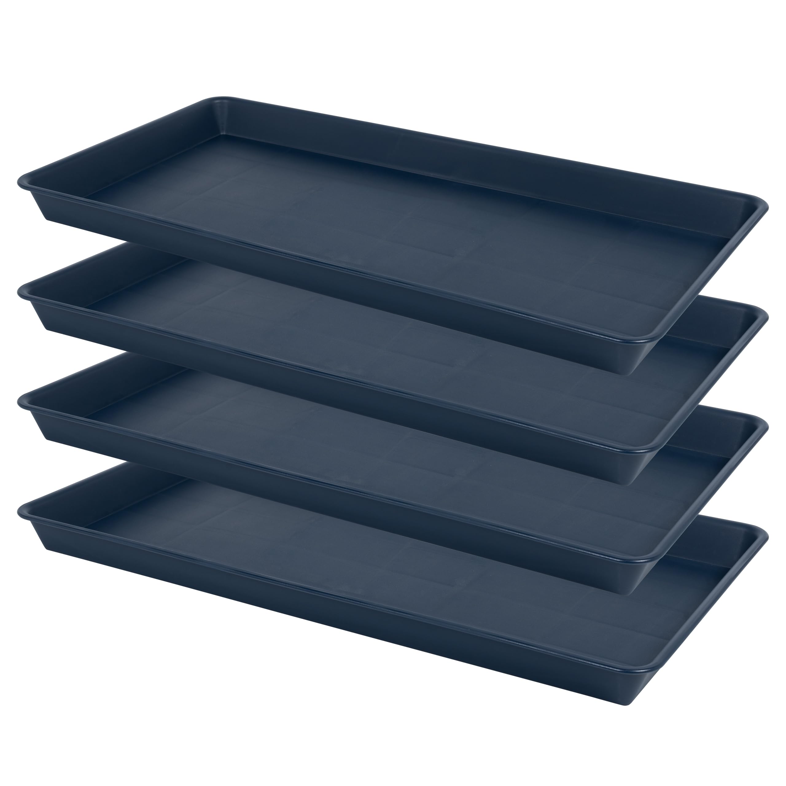 VUWEZ 4 Pack Plant Saucer Tray Rectangular, Plant Growing Nursery Trays, Heavy Sturdy Seed Starting Trays, Plant Starter Trays for Indoors No Holes,
