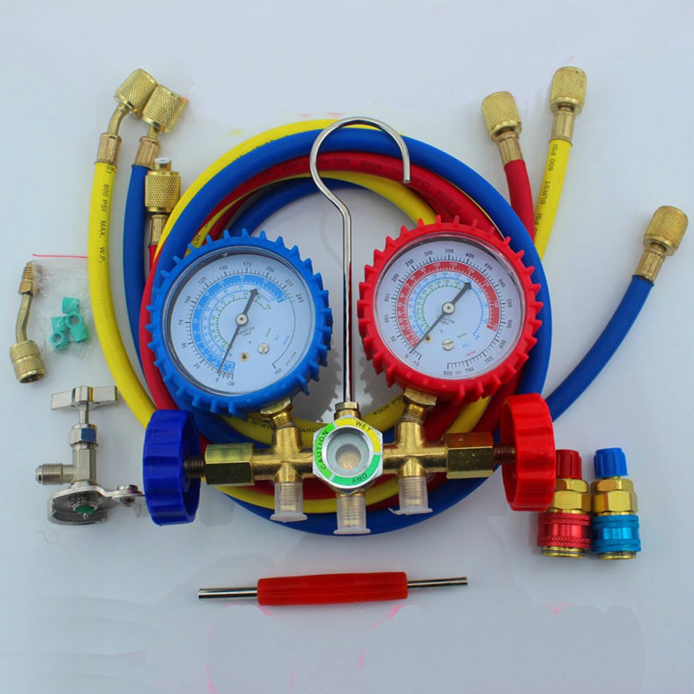 R134a R22 HVAC Car Ac Refrigeration Manifold Testers Pressure Gauge Hose Couplers Set