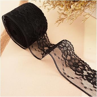 25 Yards Black Lace Ribbon Roll Lace Trim Ribbon Lace Fabric for Sewing,Baby Shower,Birthday,Bridal Shower, Wedding Decoration,Gift Packaging,Bouquet,Party Decorations(1.9 inch Width)