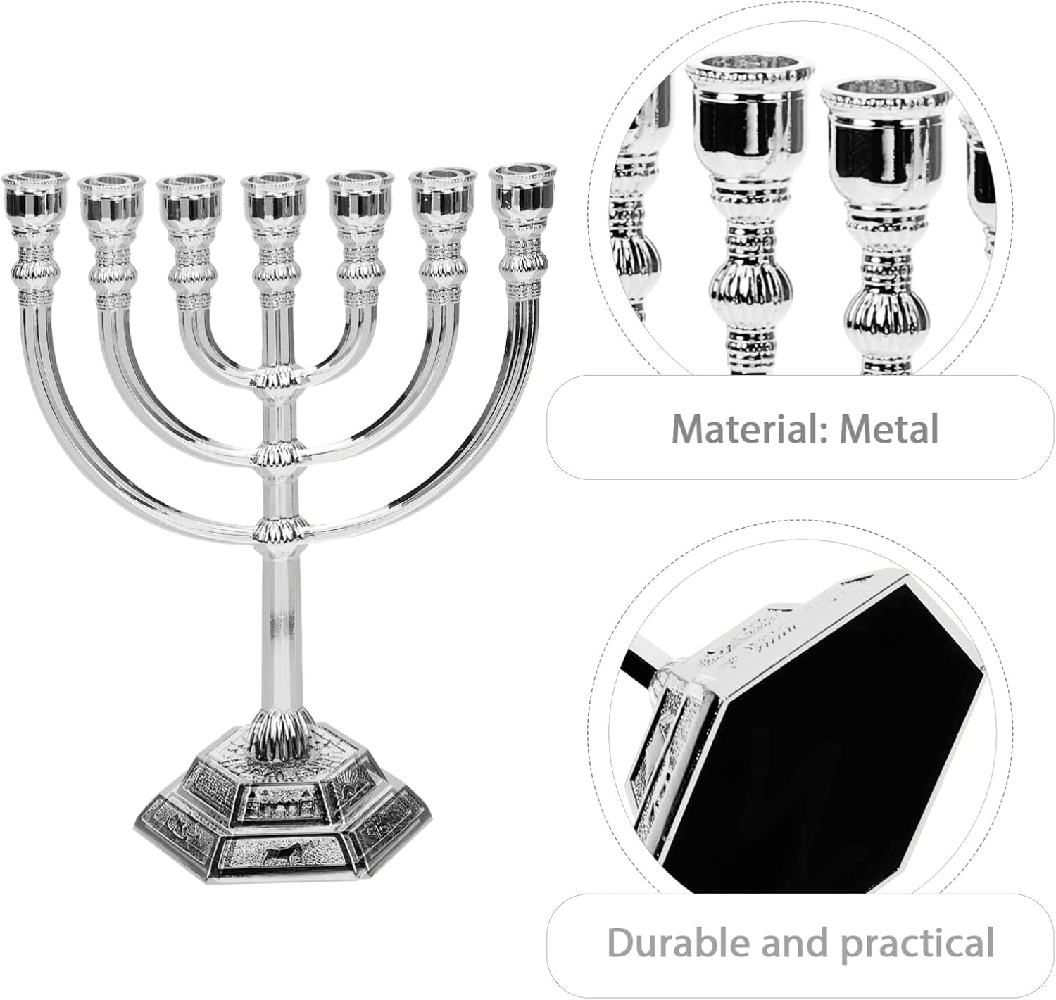 Milisten Israel Temple 7-Branch Menorah Candle Holder 6.69X4.92X2.75 Inch Vintage Religious Candelabrum Jewish Candle Stand for Hanukkah Festival Home Decor and Candlelight Dinner
