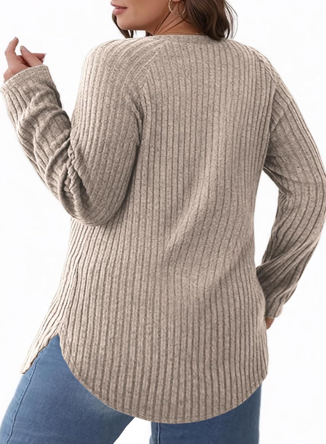 Eytino Plus Size Tops for Women Fall Soft Solid Crewneck Long Sleeve Knitted Pullover Blouses Shirt(1X-5X) - Image 2