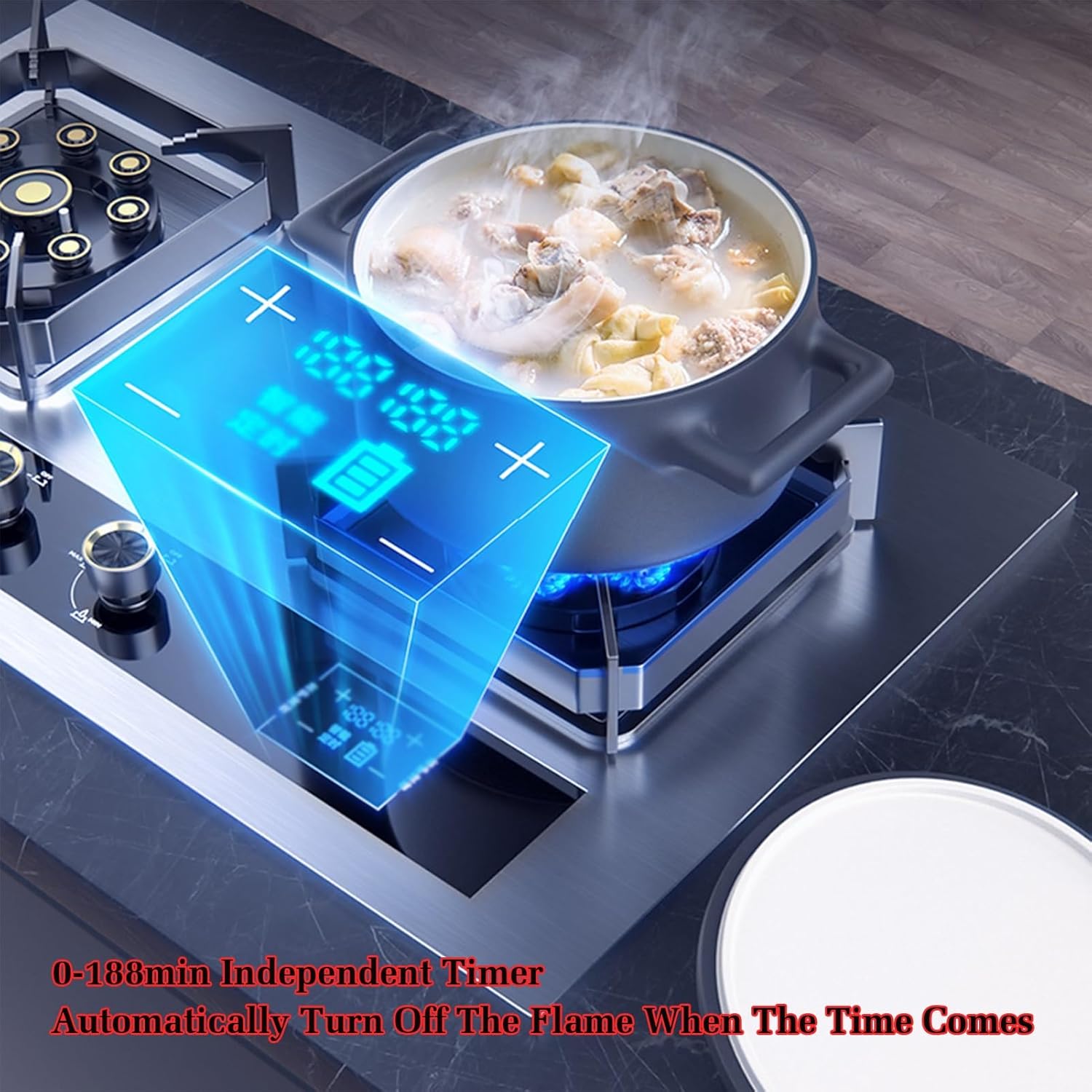Gas Stove,kitchen Counter Top,5.2KW Nine-cavity High-fire Timer,with Flameout Protection,for Natural Gas/liquefied Petroleum(LPG)
