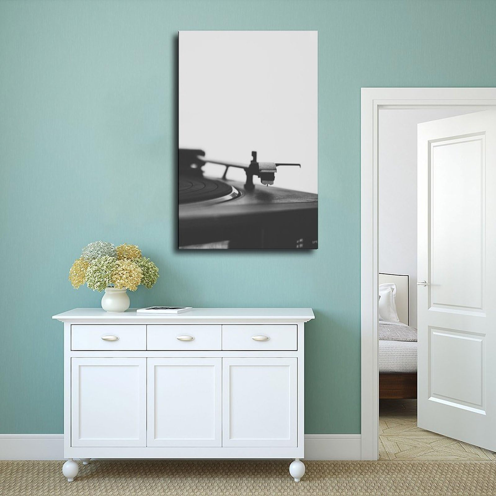 Giradischi in vinile bianco e nero, decorazione artistica musicale, poster per camera da letto, decorazione per ufficio, stanza, regalo, 61 cm L x 91,4 cm W