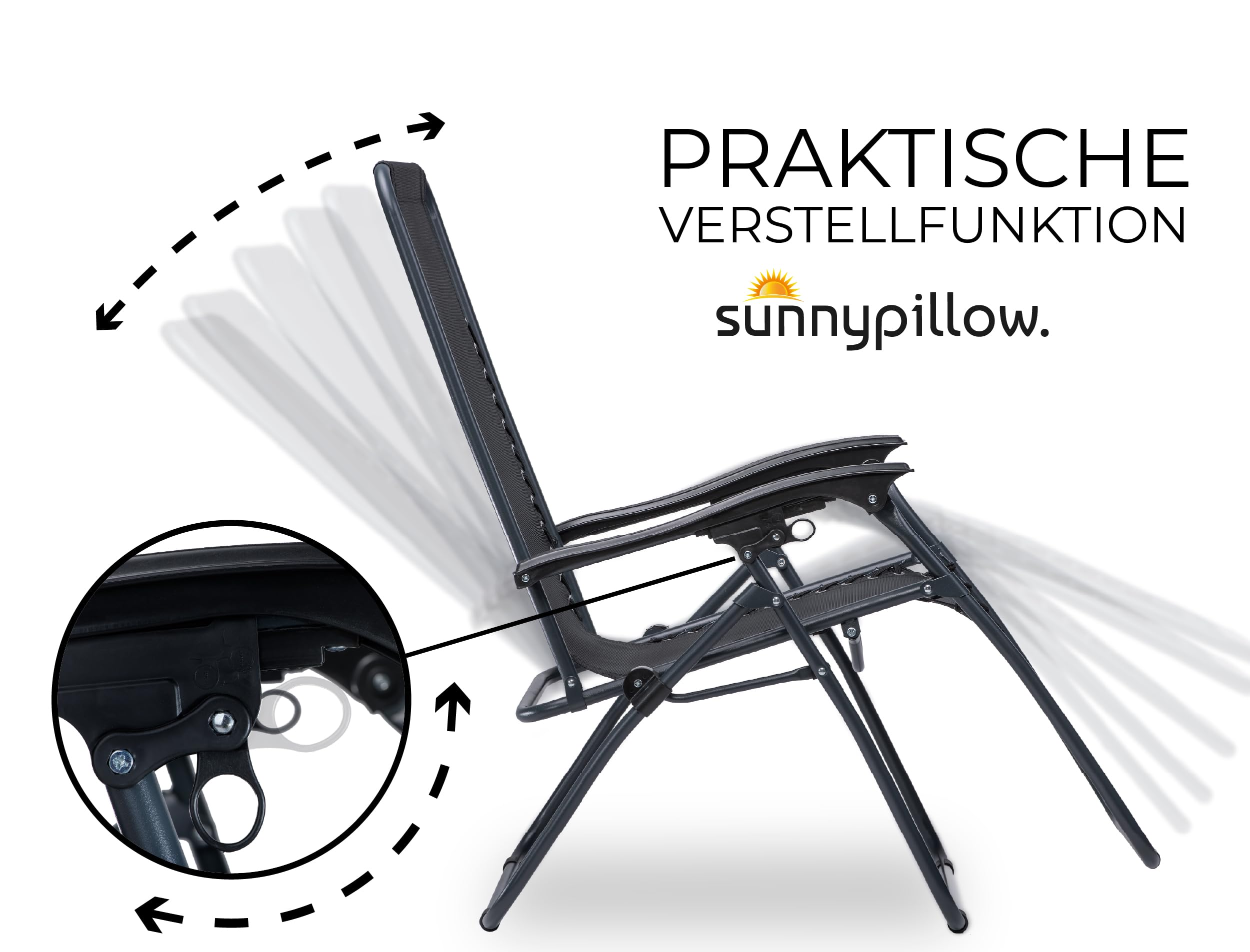 sunnypillow Leżak do opalania, składany, z uchwytem na napoje, krzesła ogrodowe do ogrodu, na balkon, taras, odporny na warunki atmosferyczne / do użytku na zewnątrz, regulowane oparcie z