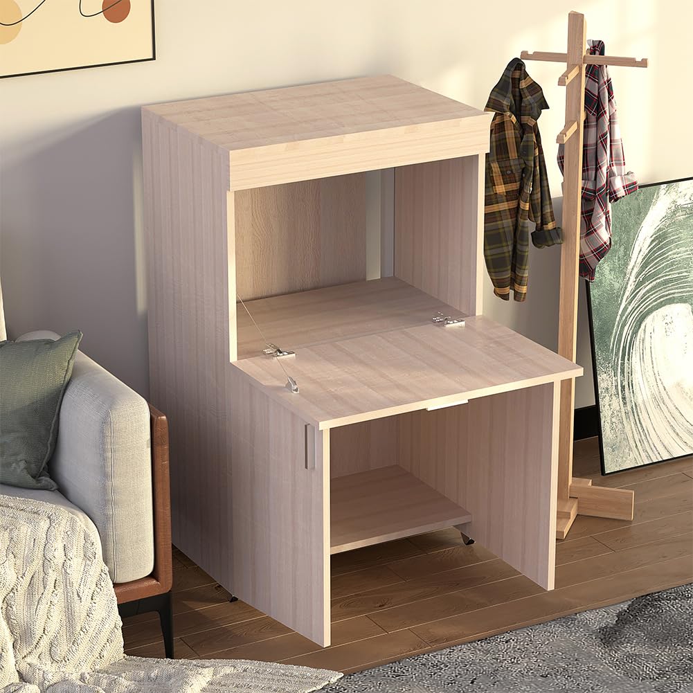 Shally Dogan Mobile Asse da Stiro a Scomparsa Salvaspazio Richiudibile, Mobiletto Pieghevole Telaio in Legno per Stiratura Veloce, 4 Ruote per Spostamento, Ideale Lavanderia, Bagno (Olmo)