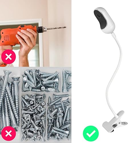 Miniatura 4 de Soporte de clip flexible compatible con Owlet, Motorola y otras cámaras de monitor de bebé con orificio roscado de 1/4 sin herramientas ni daños en