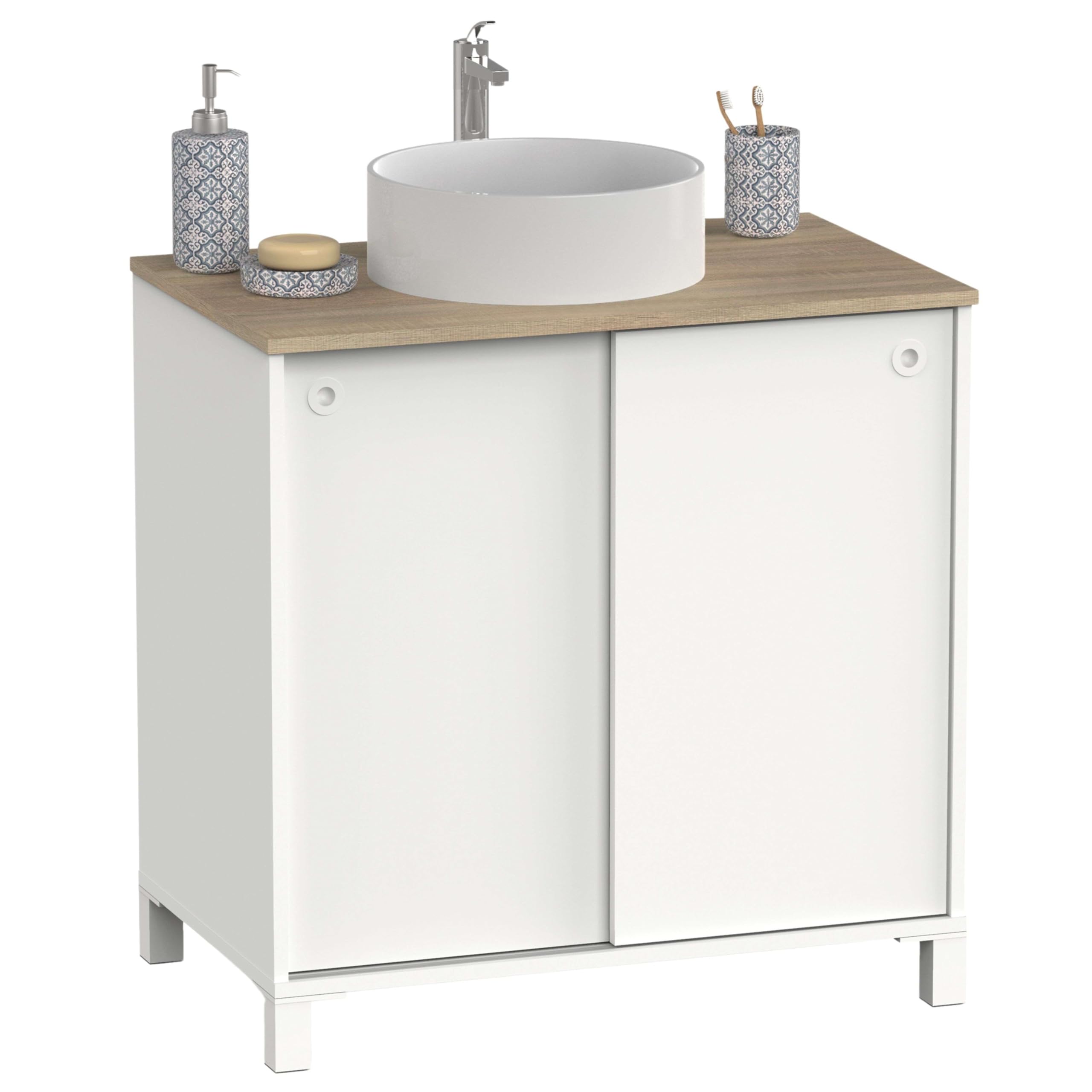 Muebles PITARCH - Mueble de baño Sella con Lavabo cerámico Lugares Estrechos de Espacio, 94x81x50 cm (Alto x Ancho x Profundo), Color Blanco y Roble Cambrian