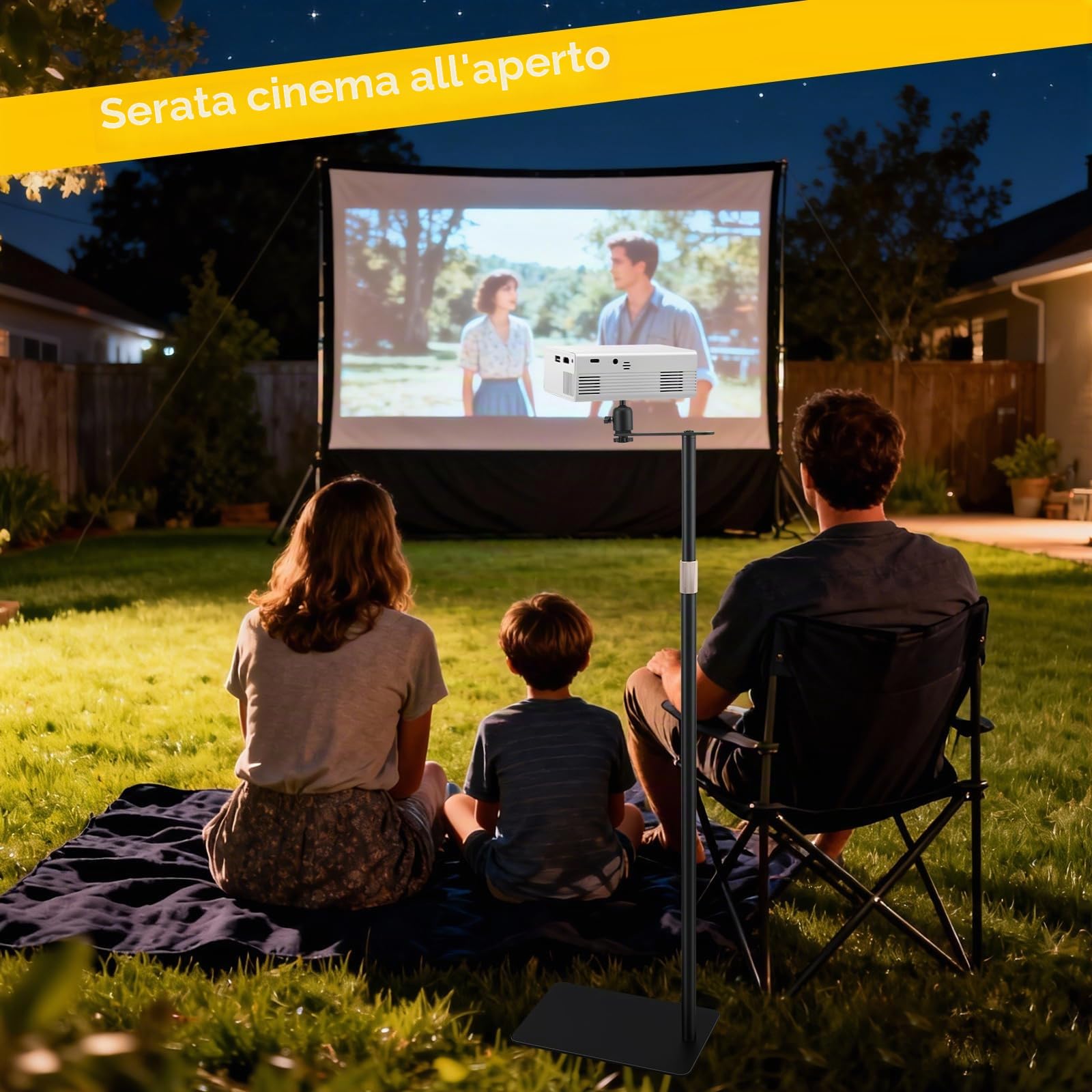 Supporto per Proiettore, Girevole 360°, Dietro il Divano Contro la Parete, Portata 5kg, Altezza Regolabile 30-130 cm, per Casa, Ufficio, Esterno