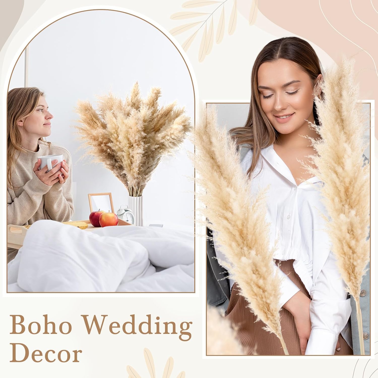 Knitgrip 40 Stems 32 Inch Fluffy Pampas Grass Decor Tall Natural Dried Flowers Bouquet for Boho Home Decorations, Large Phragmites for Floor Vase, Wedding Floral Arrangements, Farmhouse