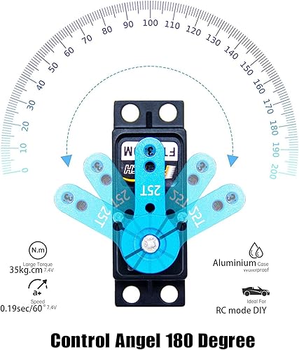 Vista 4 de FEETECH Servomotor de 77.2 lbs 7.4 V de alto voltaje impermeable de alto par RC servo servo de metal completo servo digital, caja de aluminio