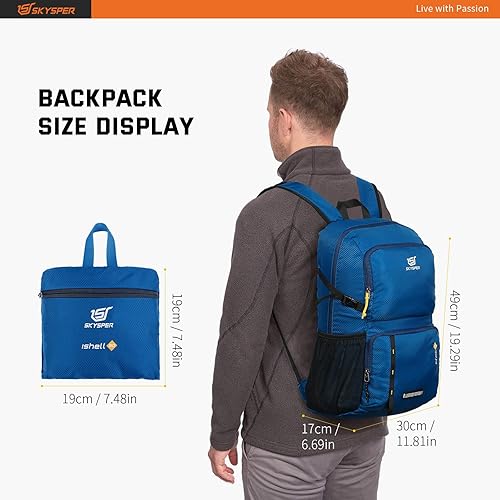 Miniatura 6 de SKYSPER Mochila ligera y plegable  Mochila de senderismo de 30L con bolsillo húmedo, mochila plegable de viaje para mujeres y hombres