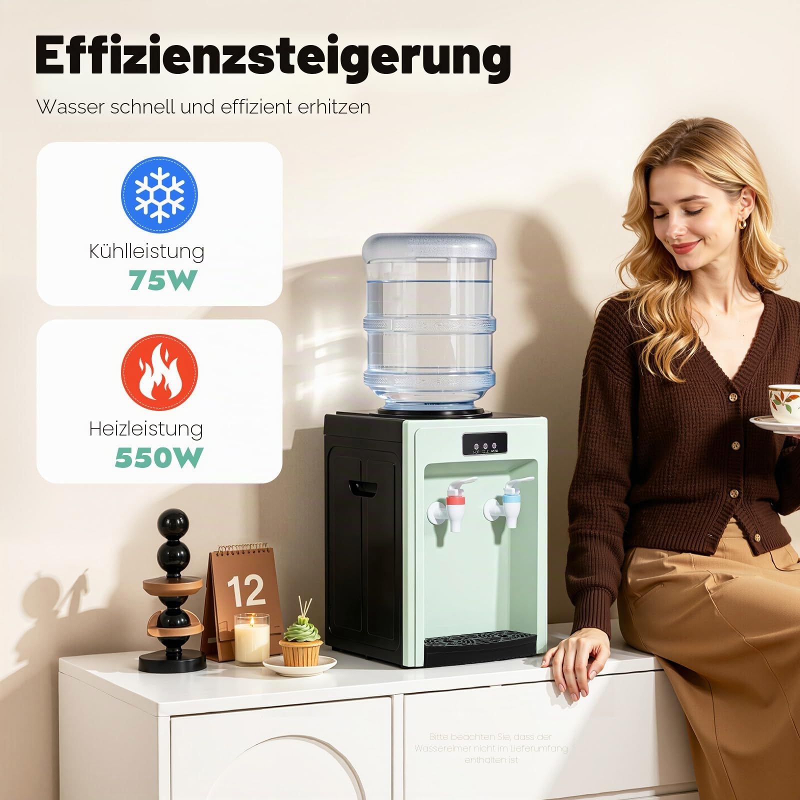 Elektrischer Wasserspender Mit Kühlung, Wasser Spender Automat 550w, Water Dispenser Hot and Cold Für Büro Hause, Heiztemperatur≥194°F, Kühltemperatur ≤59°F, Grün