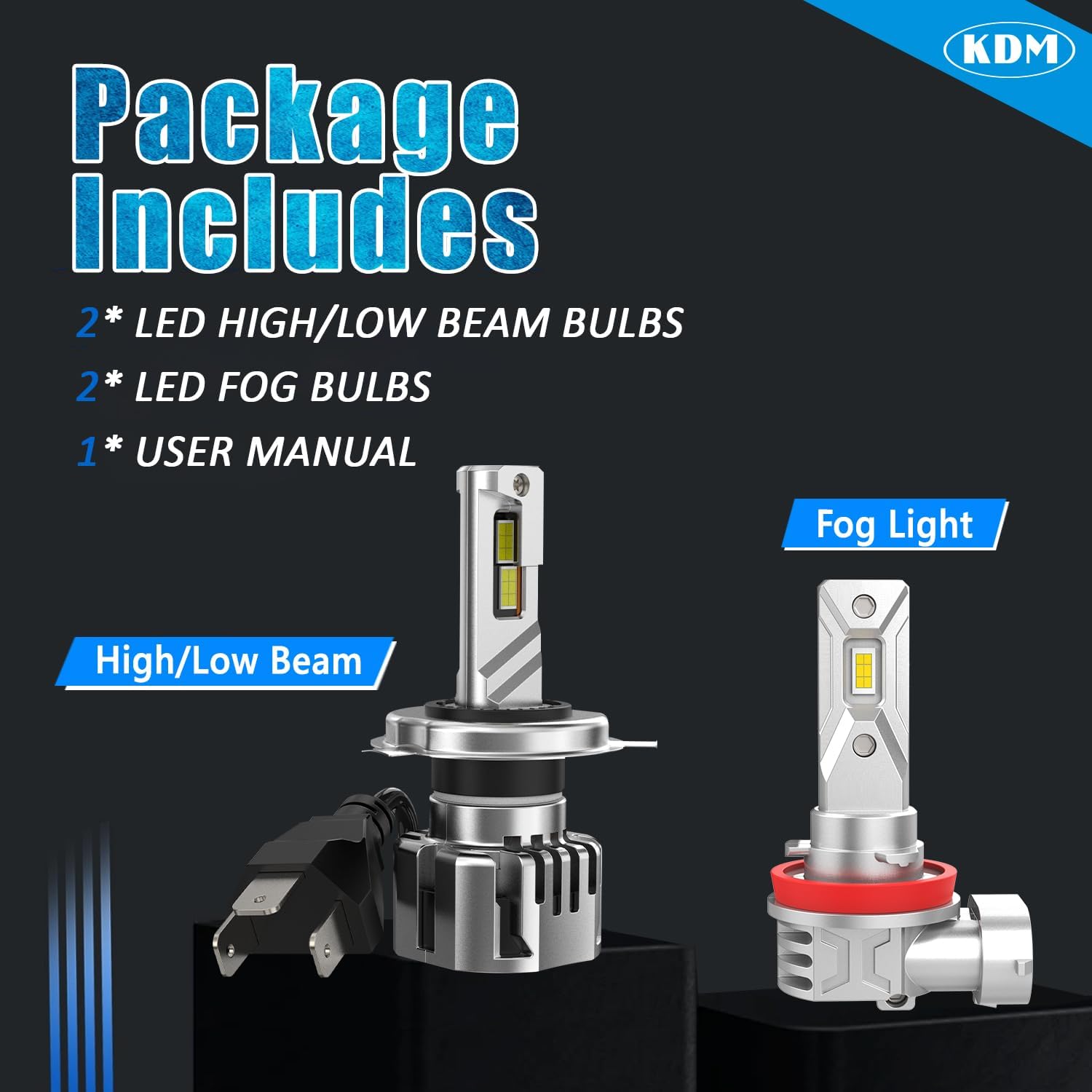 KDM Combo Bulbs Pack,80W High Power 600% Brightness CSP Chip Fit for Honda CRV 2007 2008 2009 2010 2011 2012 2013 2014,6000K White High/Low Beam Fog Light Replacement Blubs,4 Pack