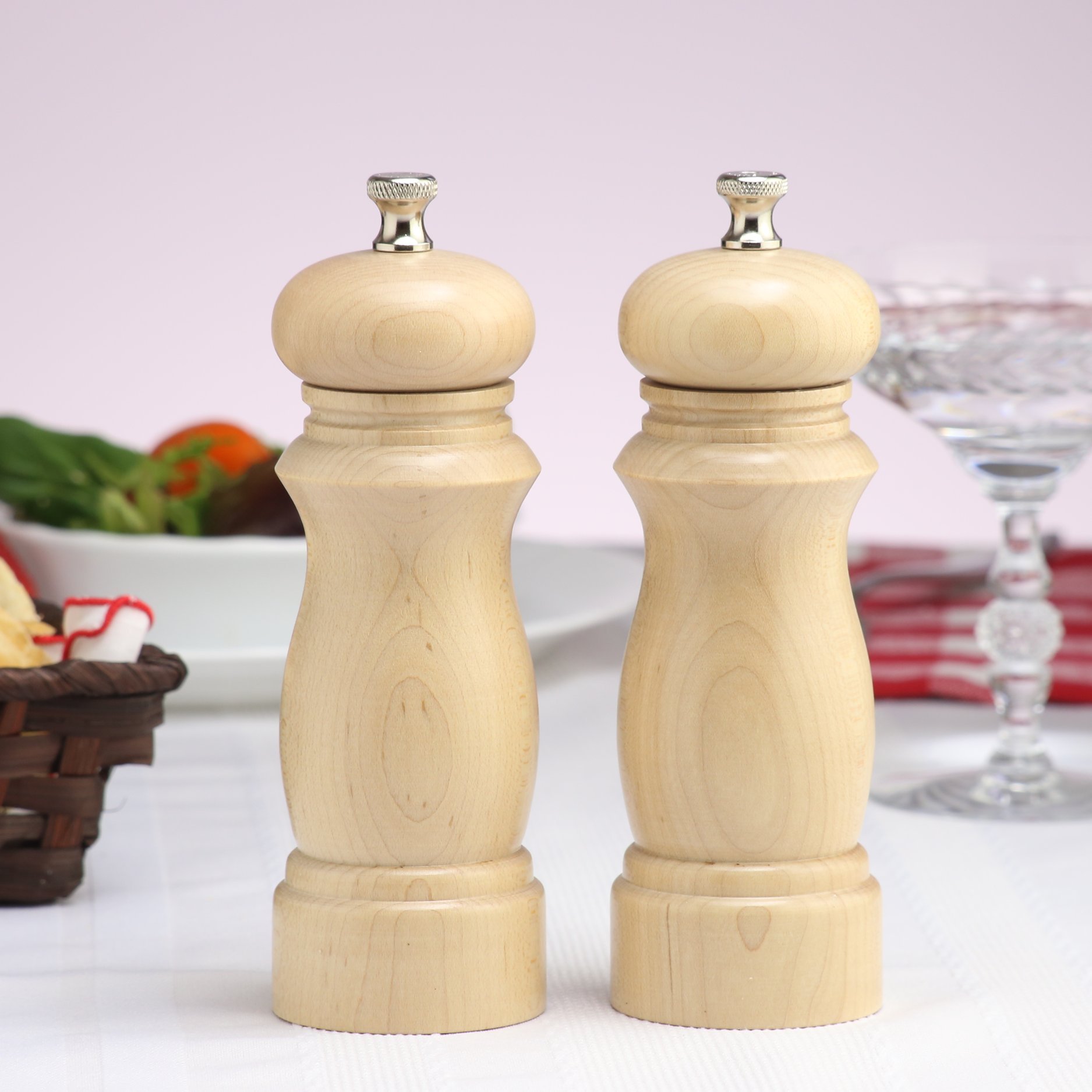 Chef Specialties 6 Inch Salem Pepper Mill and Salt Mill Set - Natural - Made in USA