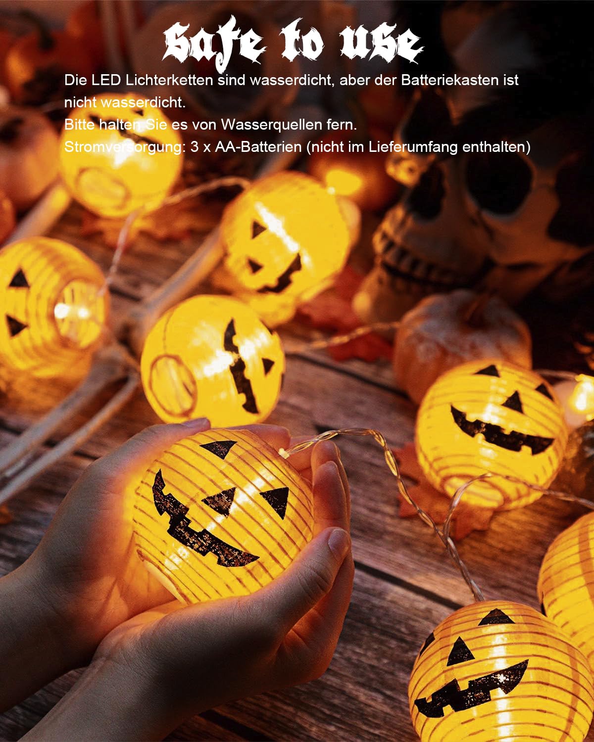 Guirlande Lumineuse à Piles Pour Halloween, Citrouille, 3 M, 20 LED, étanche, Lumière Blanche Chaude Pour Fête D'enfants, Intérieur Et Extérieur, Fêtes