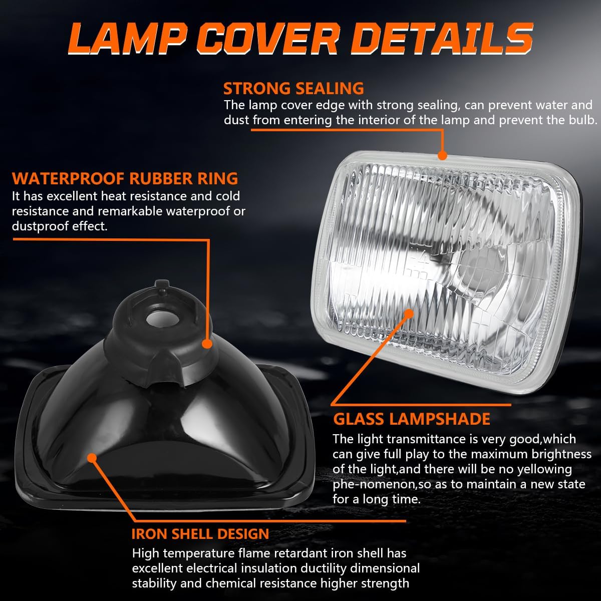7X6 Inch H6054 Glass Square Headlight Housing + H4/9003 High Low Beam Bulbs for Cars,Truck and Van,Halogen Sealed High Low Dual Beam,OEM Style Original Classic Look Conversion Assembly Pair Kit