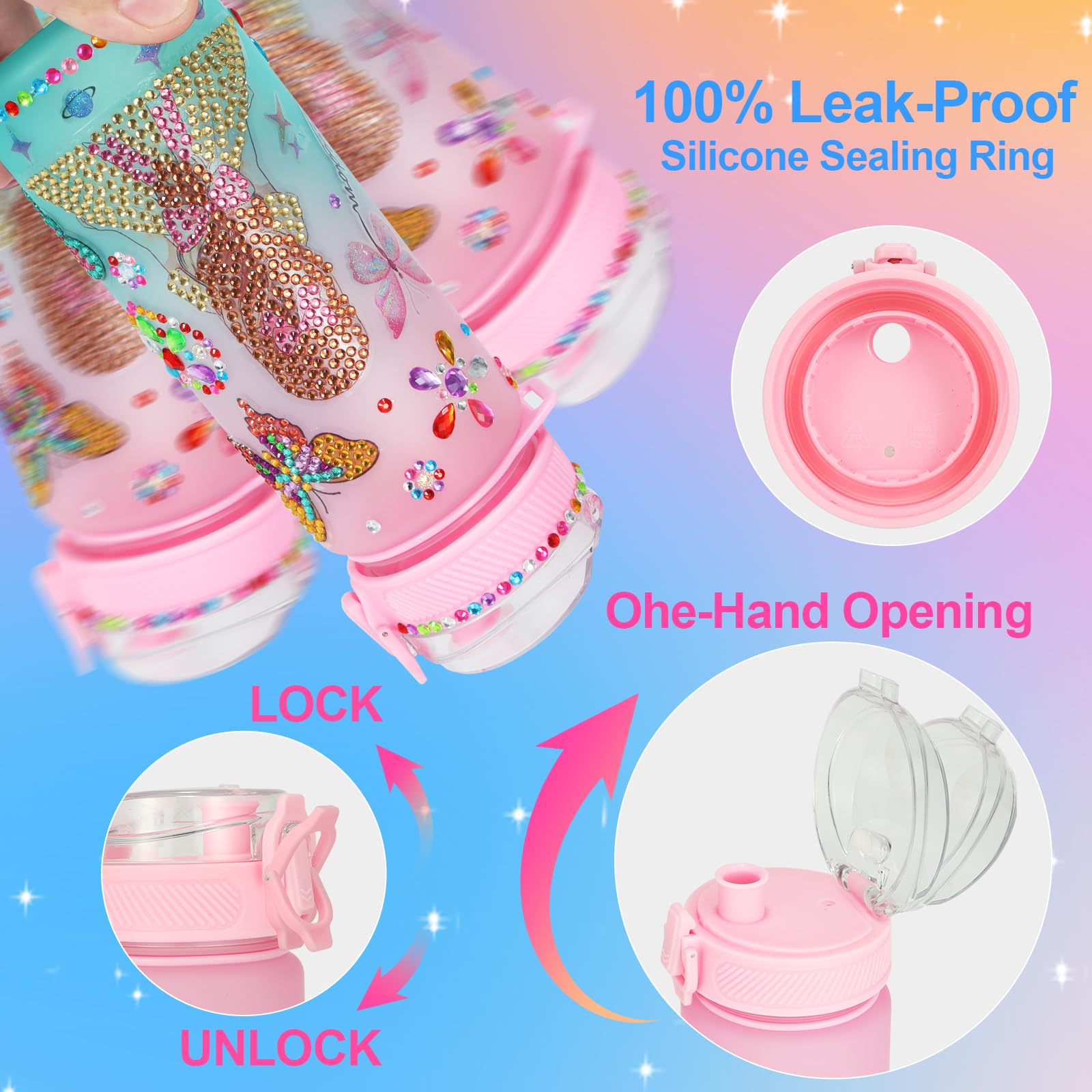 Gourde Licorne DIY Pour Fille - Kit Créatif 600ml Avec Autocollants Strass - Cadeau 3-10 Ans